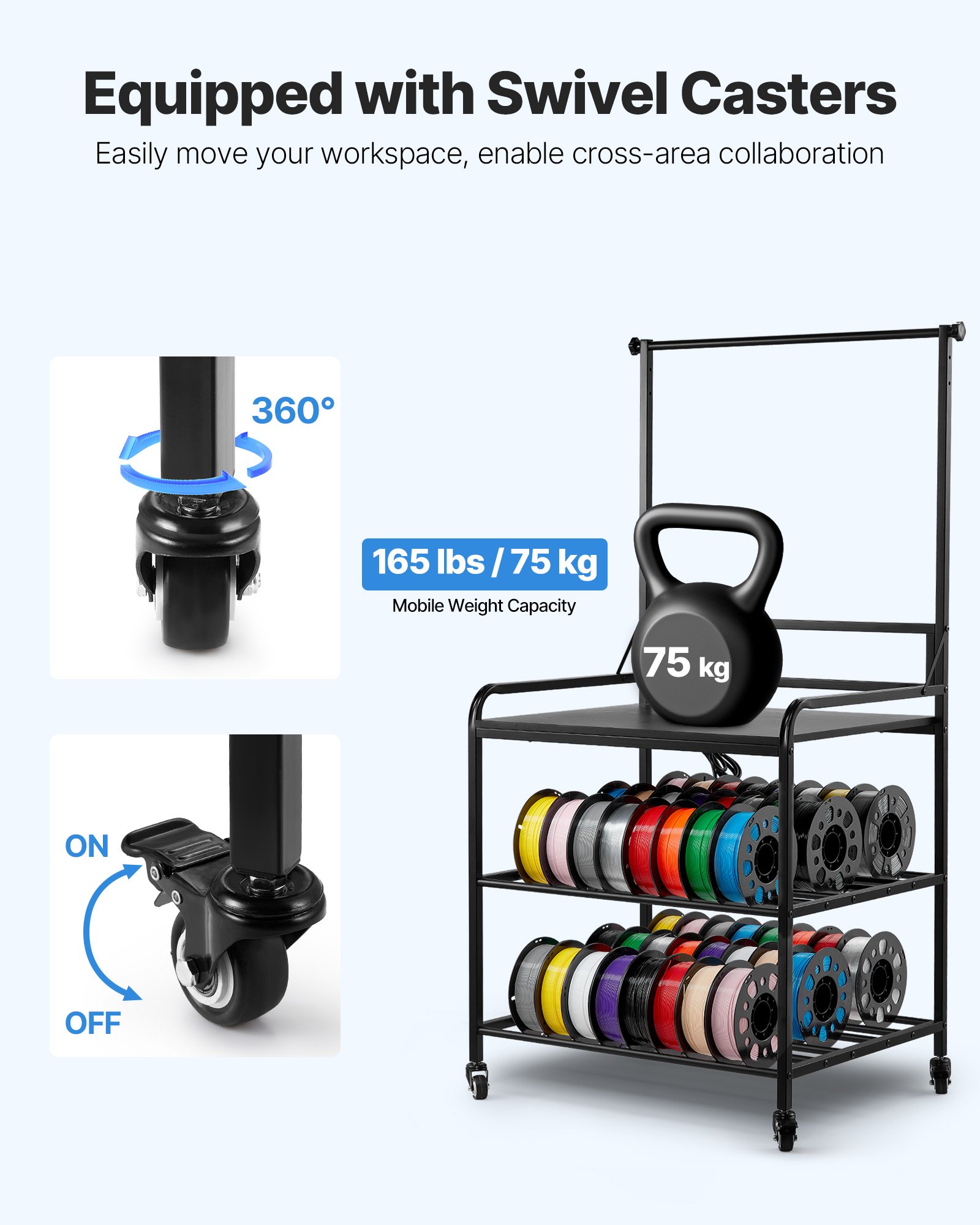 VEVOR 3D Printer Cart with Storage – 2-in-1, 100 lb Capacity
