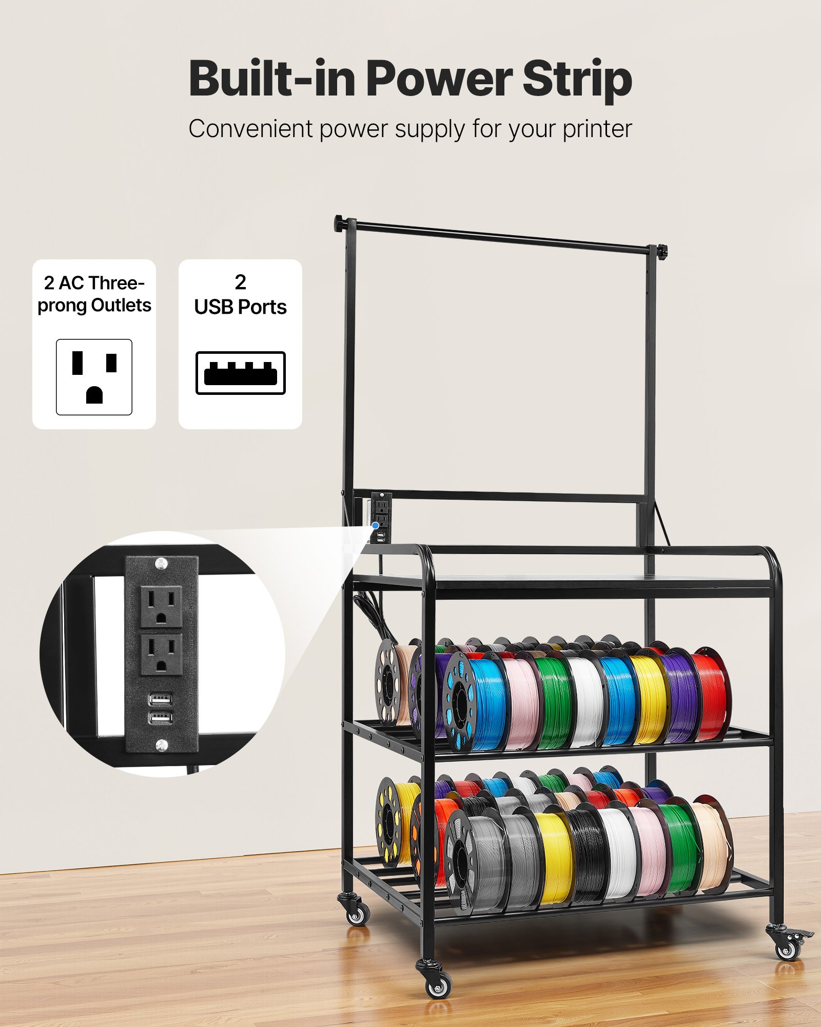 VEVOR 3D Printer Cart with Storage – 2-in-1, 100 lb Capacity