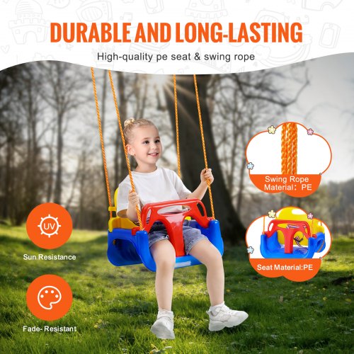 VEVOR Toddler Swing Seat - 200 lbs, Safety Belt, 3-in-1