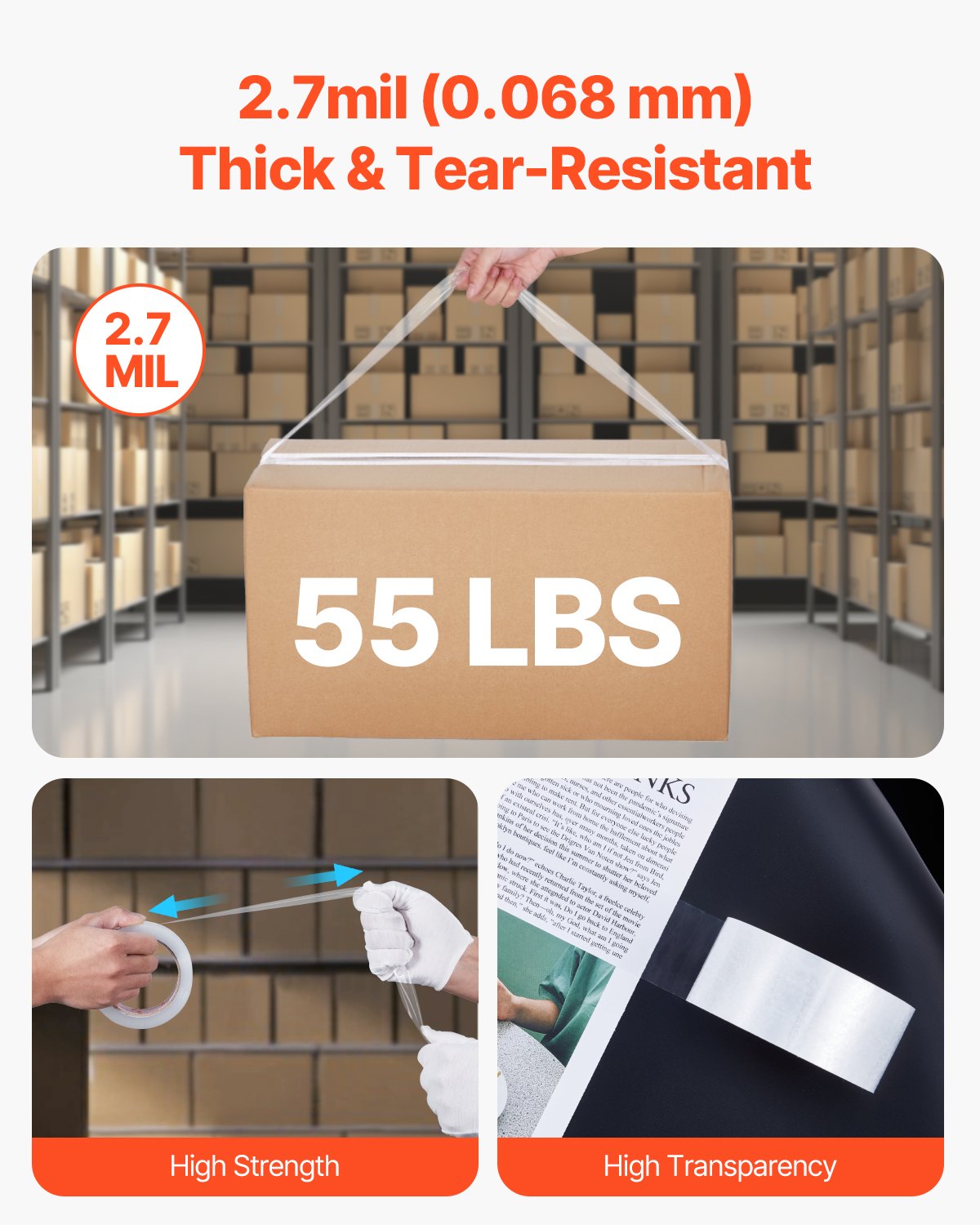 VEVOR Clear Packing Tape – 18 Rolls, 3