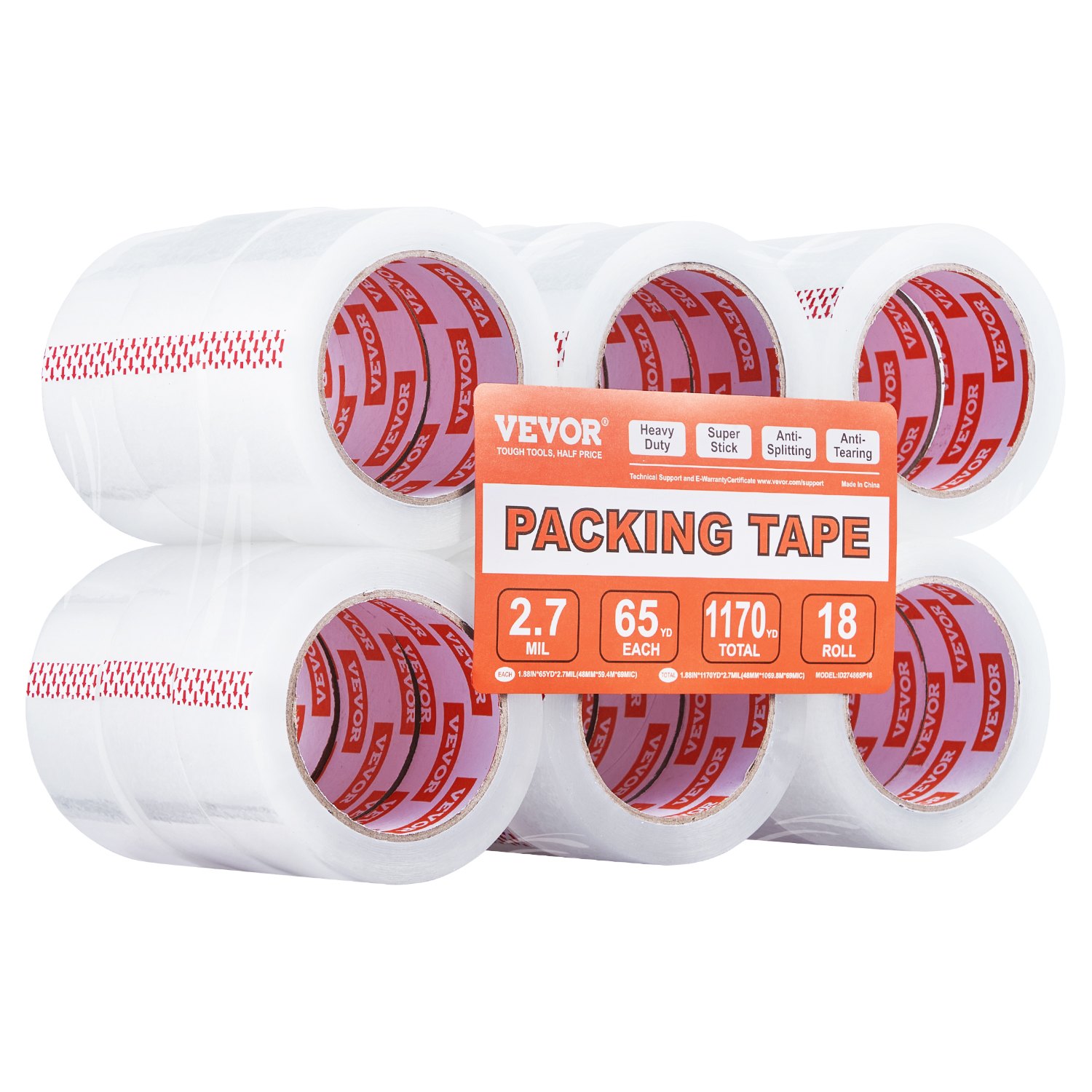 VEVOR Clear Packing Tape – 18 Rolls, 3