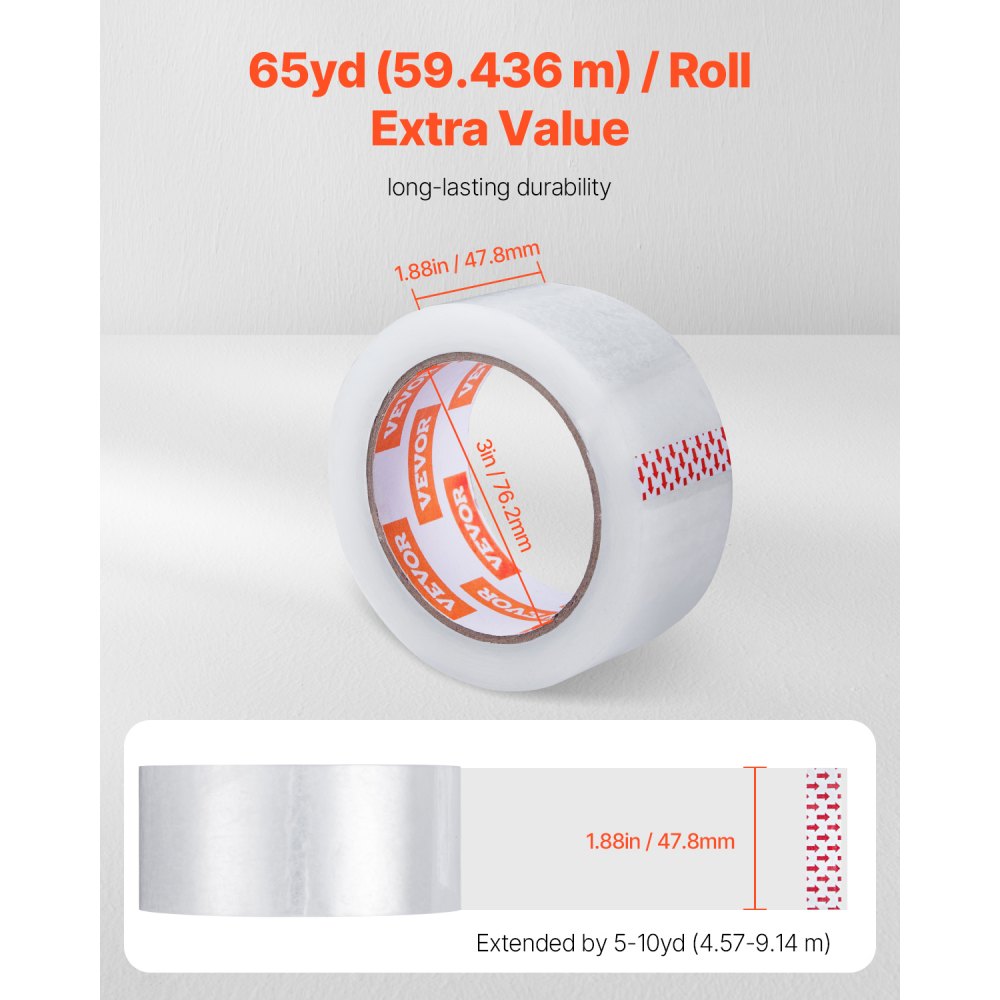 VEVOR Clear Tape Roll – 36 Rolls, 3 Inch Core, 65yd Length