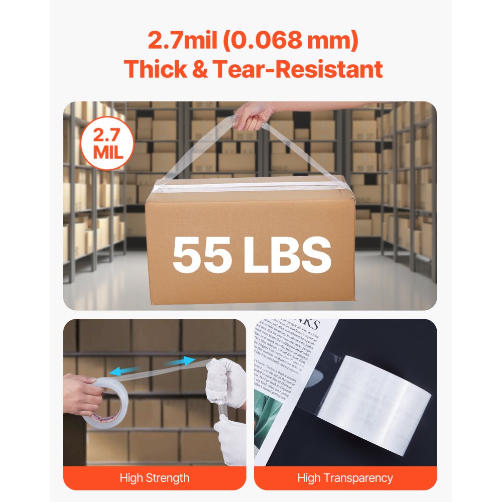 VEVOR Clear Packing Tape, 3 inches Core, 6 Rolls 3 Inches x 65 Yards ...