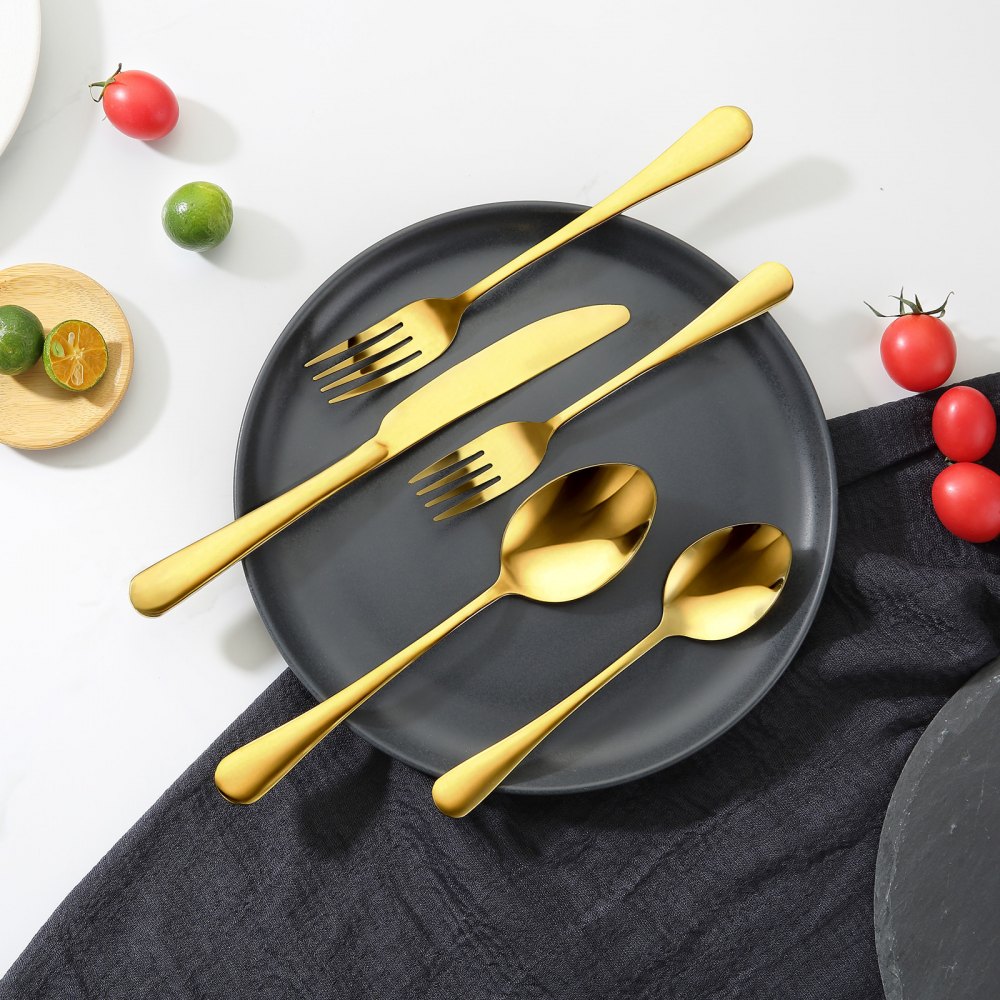 VEVOR Gold Plated Silverware Set - 100 Piece, 18/0