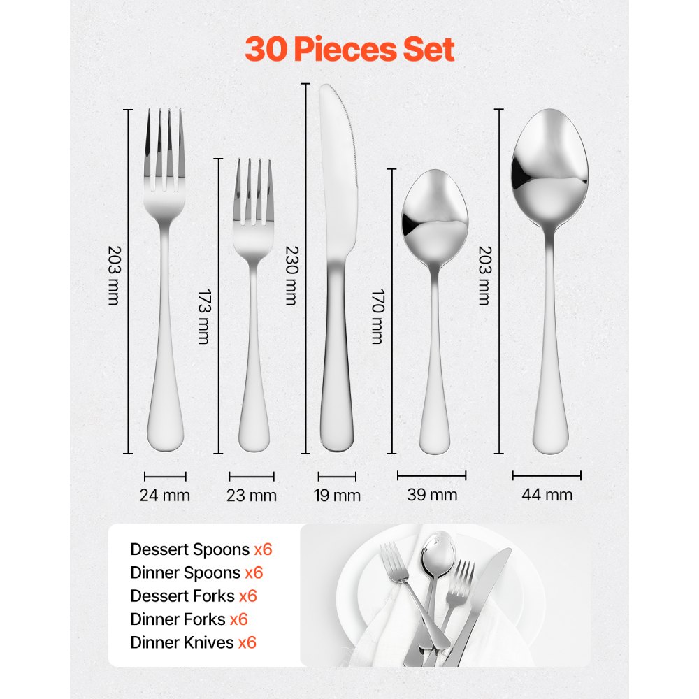 VEVOR Stainless Steel Silverware Set—Flatware Set for 6