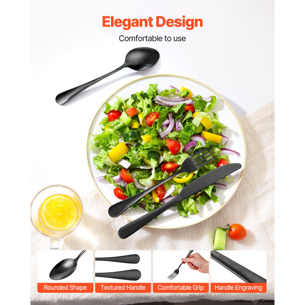 VEVOR Black Stainless Silverware – 30-Piece Set for 6