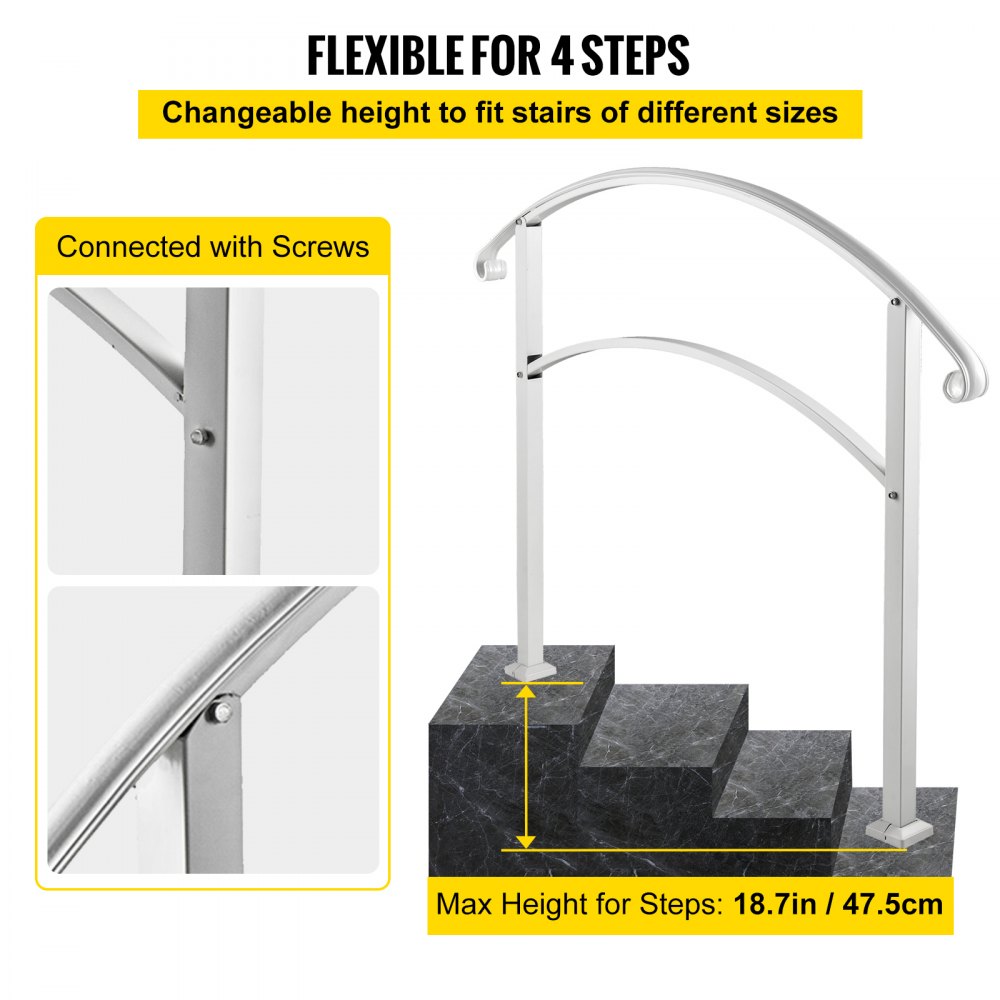 VEVOR Handrails for Outdoor Steps, Fit 1 or 4 Steps Outdoor Stair ...