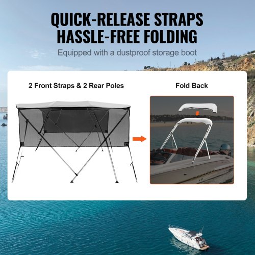 VEVOR 4 Bow Bimini Top Boat Cover, Detachable Mesh Sidewalls