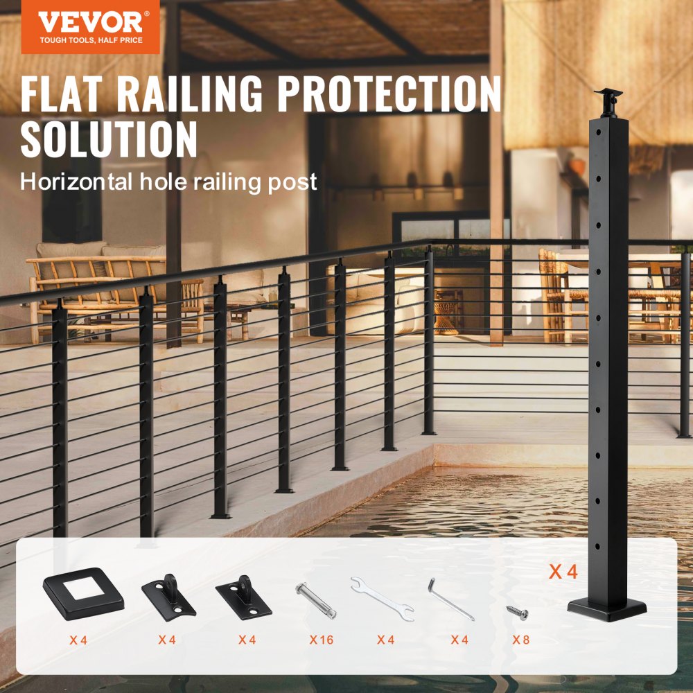 Square Railing For Protection VEVOR 4-Pack Cable Railing Post, 36