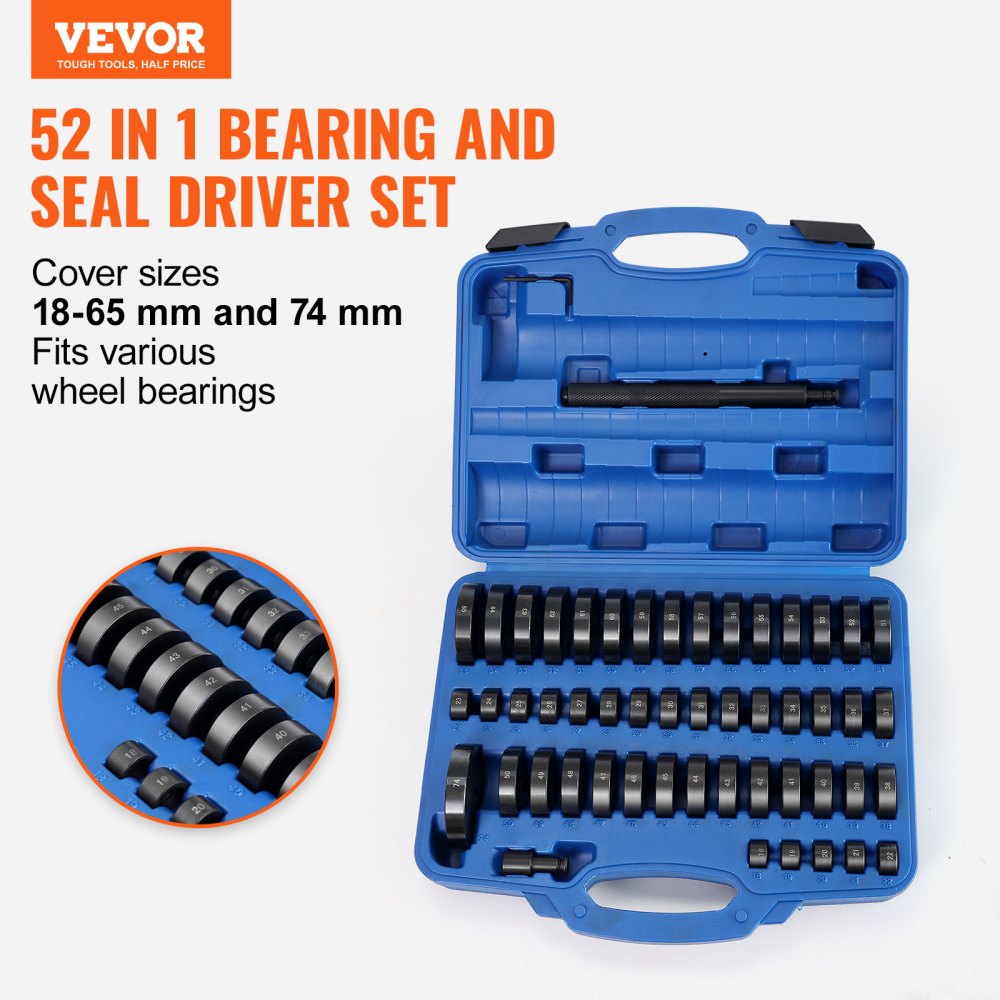 52pcs Custom Bushing Bearing Seal Driver Push Press Disc Tool 18-74mm