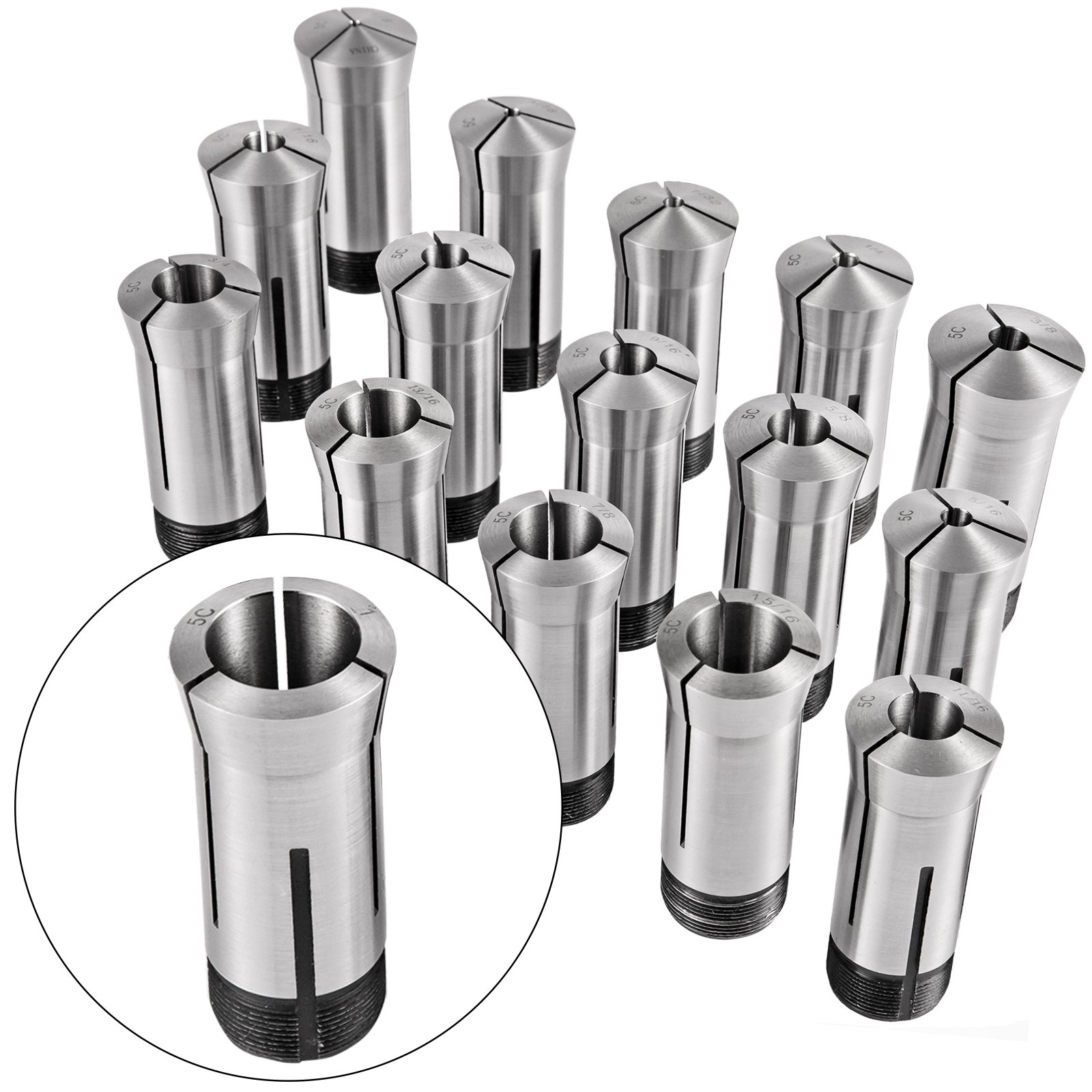 Vevor 5c Collet Set, Lathe Collet 15 Pcs, Precise 5c Collet Holder For ...