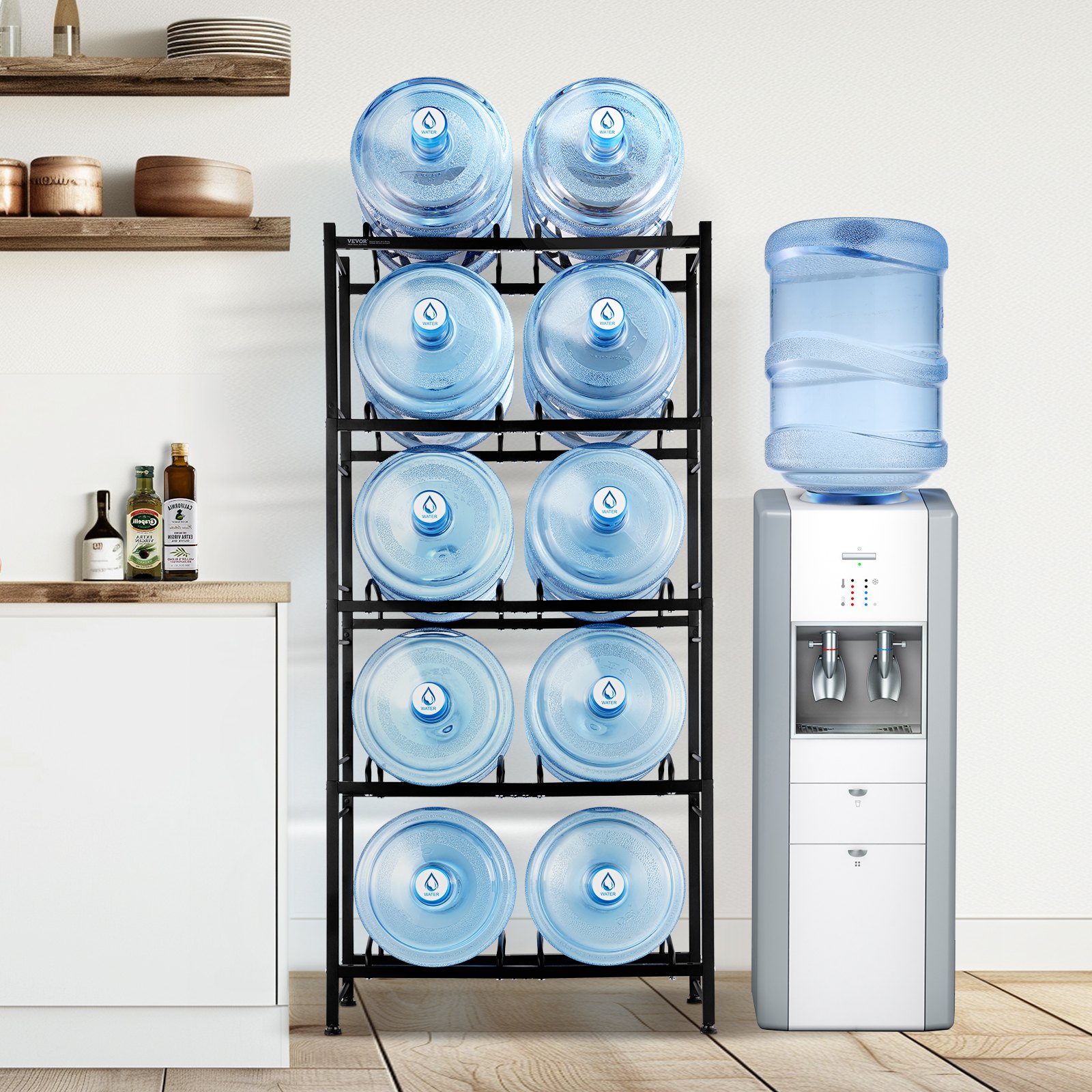 VEVOR 5-Tier Water Jug Holder Double Row Water Bottle Rack for 10 ...