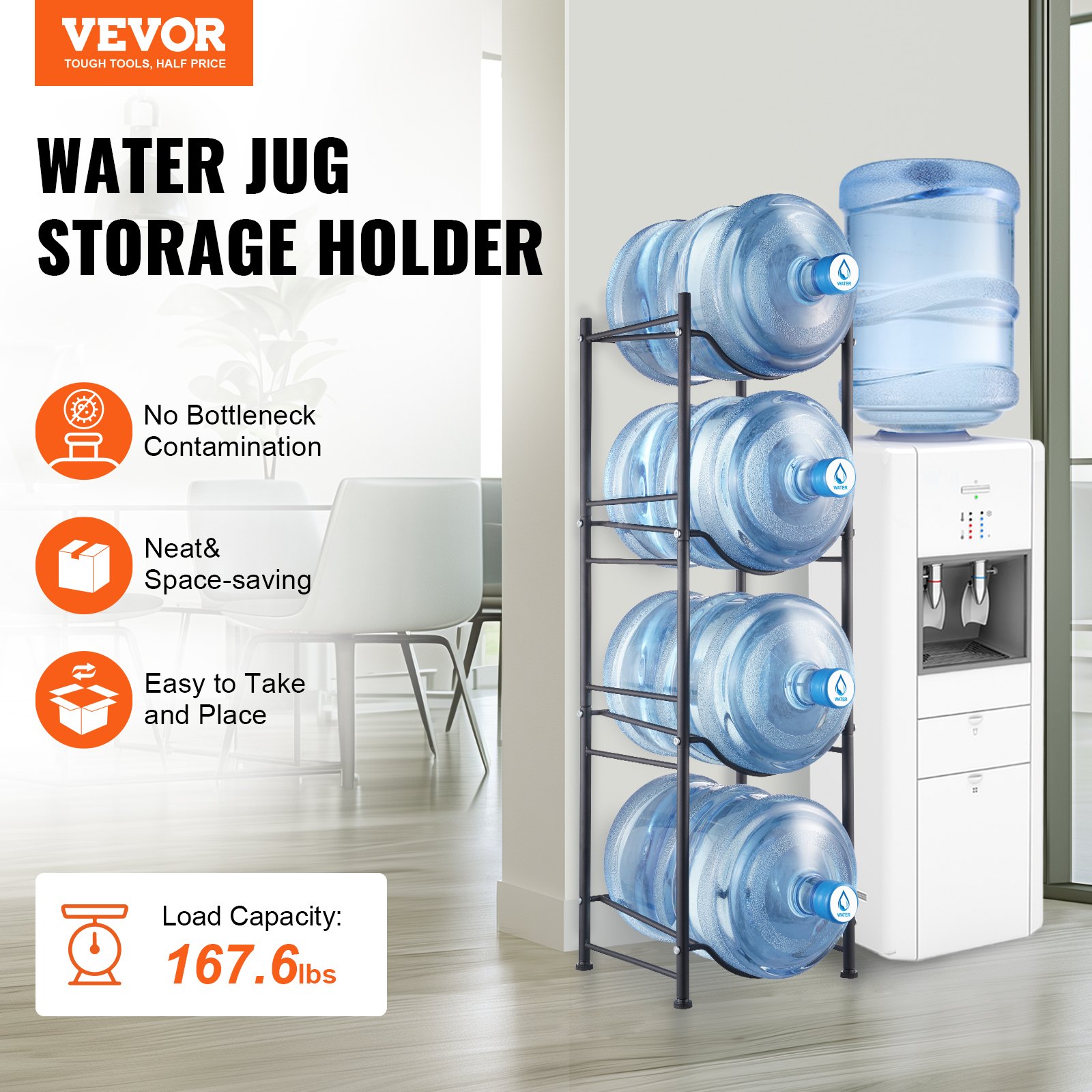 VEVOR 3 Tiers Water Jug Holder, 5 Gallon Water Bottle Holder, Double Row Water Bottle Rack for 6 Bottles, Heavy Duty Water Jug Rack for Kitchen, Office, Living Room, Silver VEVOR 3 Tiers Water Jug Holder, 5 Gallon Water Bottle Holder, Double Row Water Bottle Rack for 6 Bottles, Heavy Duty Water Jug Rack for Kitchen, Office, Living Room, Silver