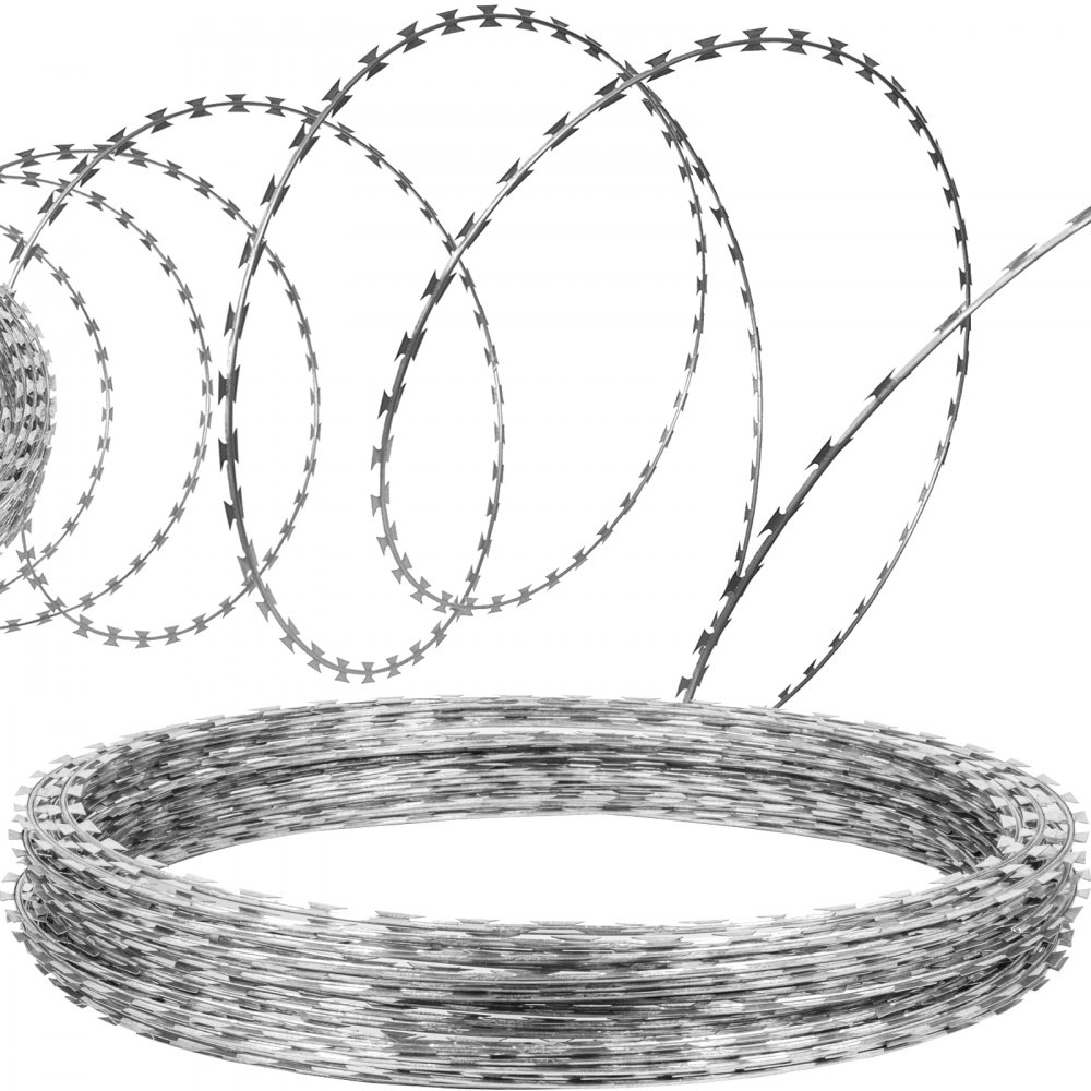 VEVOR Razor Wires 5 Coils Razor Barbed Wire 246 ft Total Length Razor Wire Fencing Razor Fence Razor Ribbon Barbed Wire Galvanized Steel Razor Wire Fence Rolls Razor Useful Protection for Garden