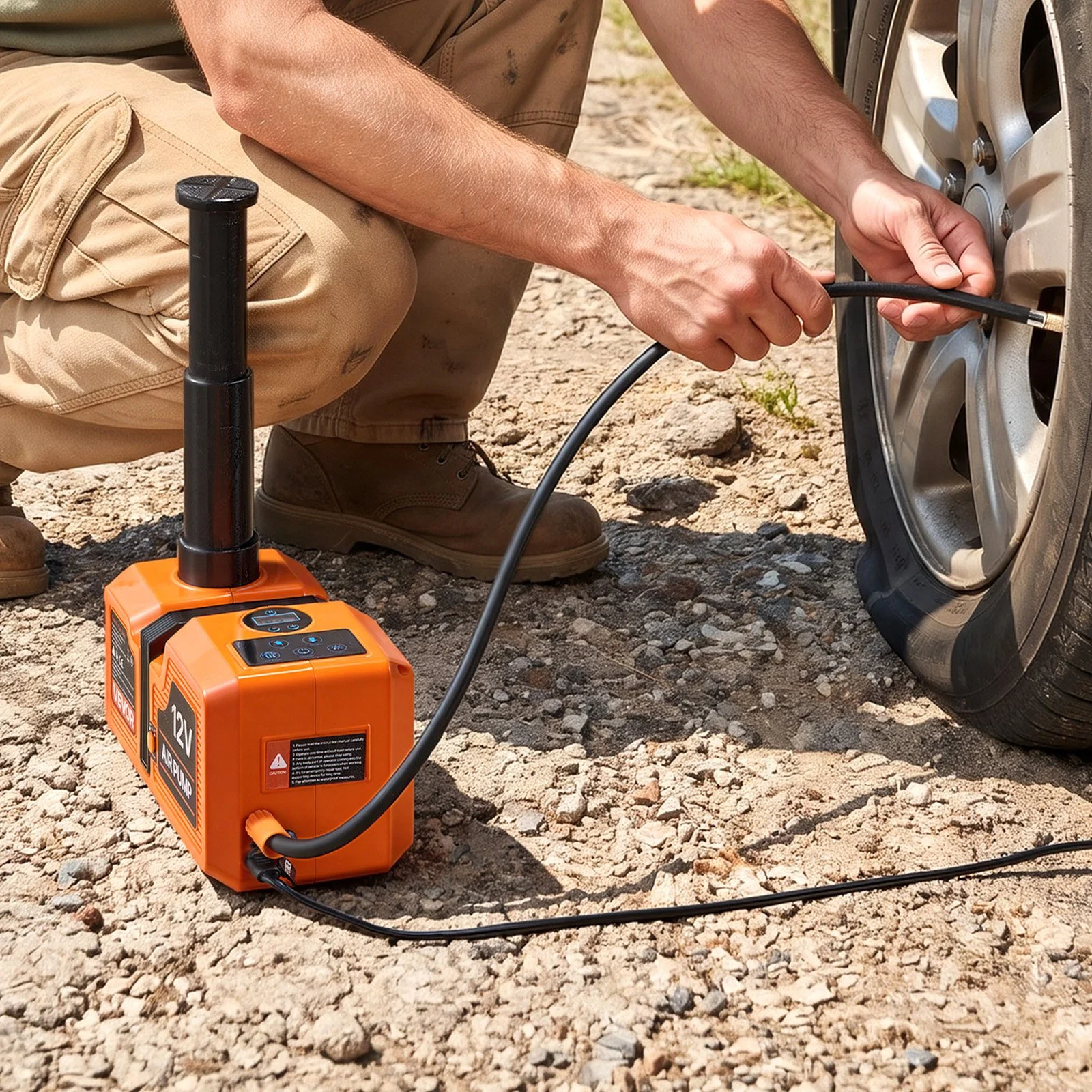 VEVOR 5T Electric Hydraulic Car Jack with Built-in Air Pump & Impact ...