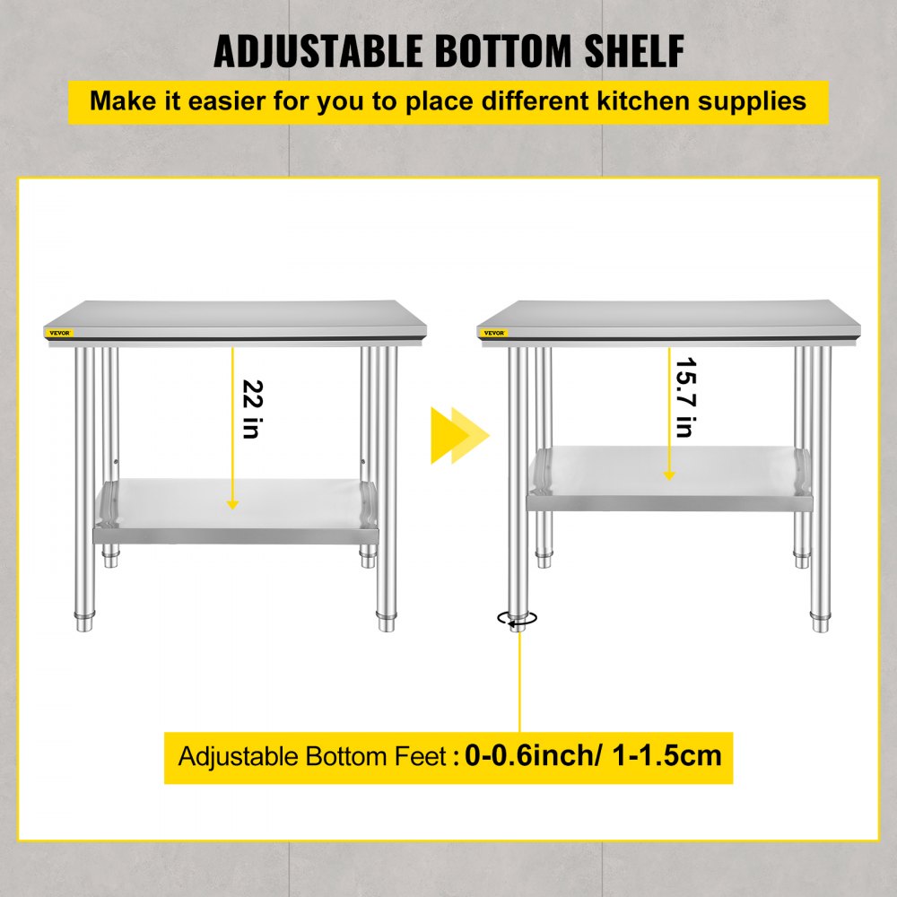 VEVOR Stainless Steel Work Table 24 x 36 x 32 Inch Commercial Kitchen ...