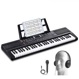 Clavier électronique 61 Touches Avec Touches éclairées - 200 Sons, 200 Rythmes - Portable, Avec Support Et Micro - Noir