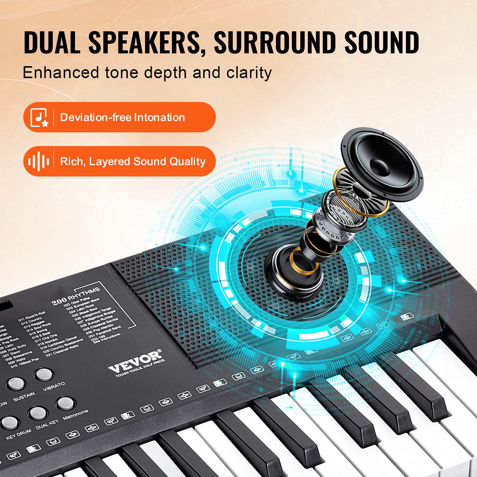 VEVOR 61 Key Digital Keyboard Piano Electric Portable 200 Tones 200 ...