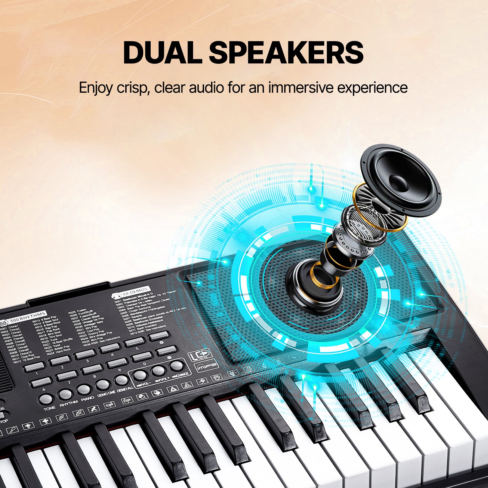 VEVOR 61 Key Digital Keyboard - 200 Tones, 60 Demo Songs