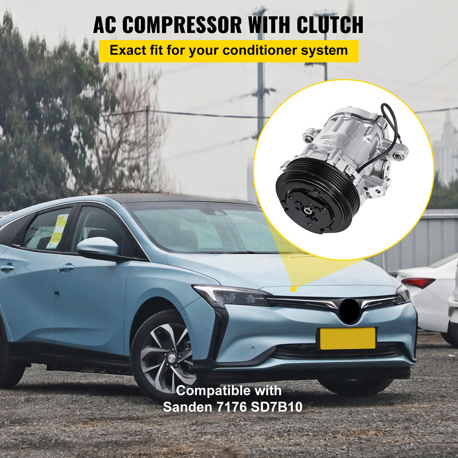 Compresor Sanden 7176 Compresor De Aire Acondicionado Sanden Style 7176 - Cuerpo Pequeño Cromado - Para Correa Serpentina Compresor Speedmaster PCE413.1004