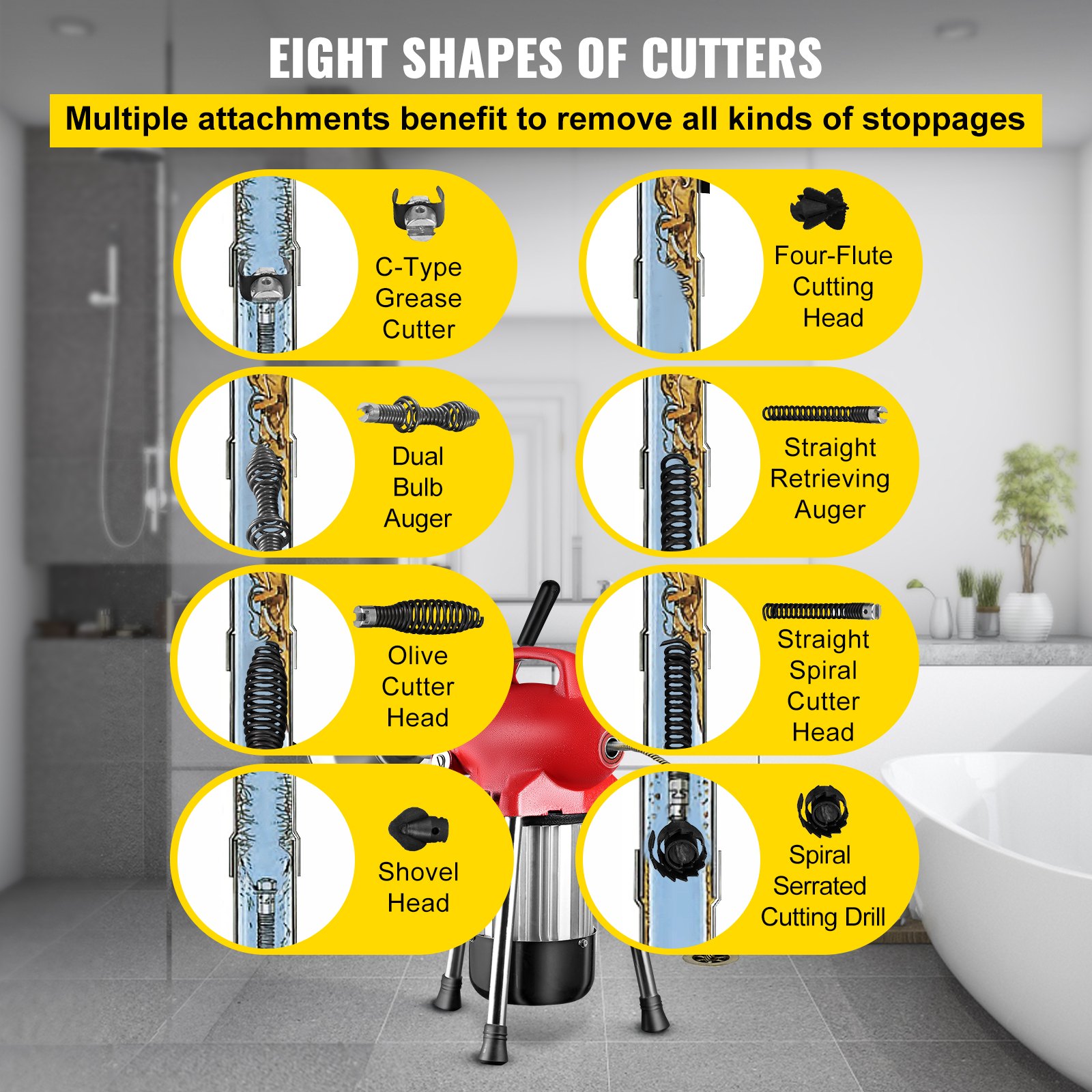 VEVOR 0.754 Inch Sectional Pipe Drain Cleaning Machine 400PRM Snake