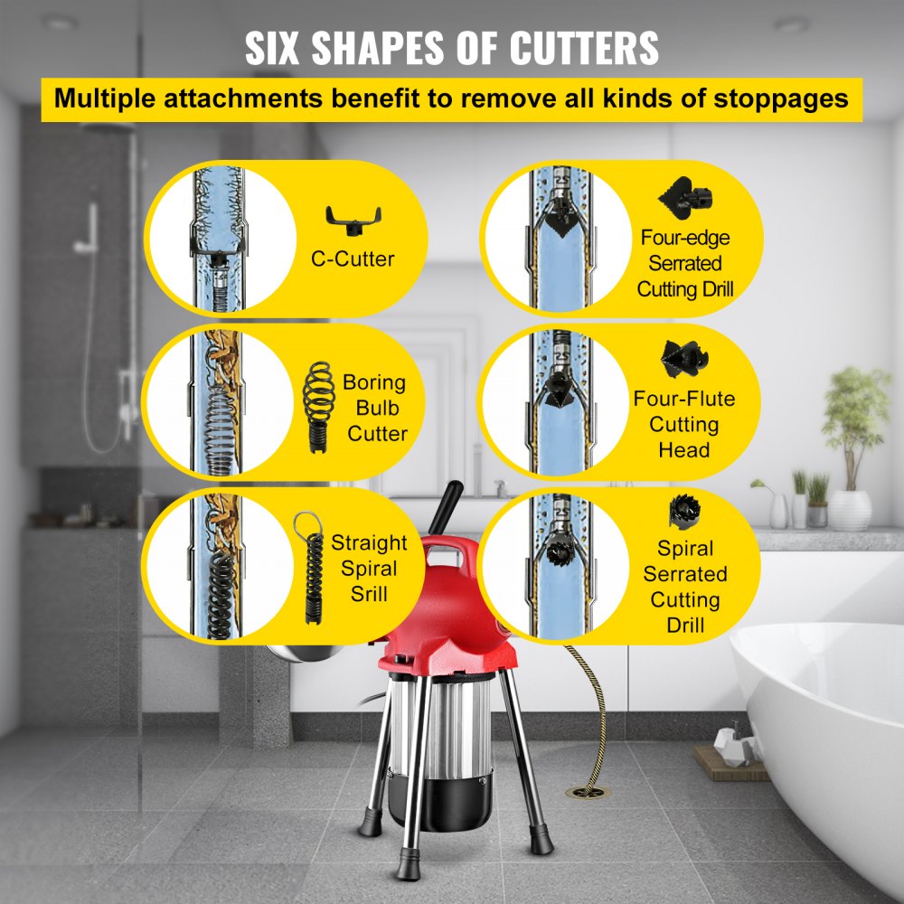 Drain Cleaning Machine 500 Watt Sectional Drain Cleaner 75' x 5/8