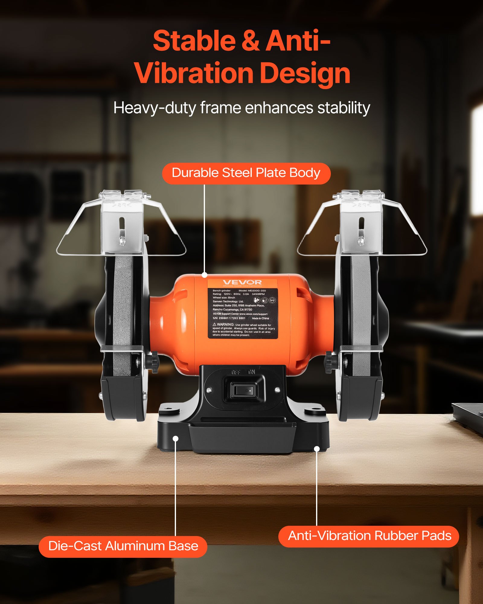 VEVOR Bench Grinder, 8-inch Single Speed Bench Grinder, 3450RPM High ...