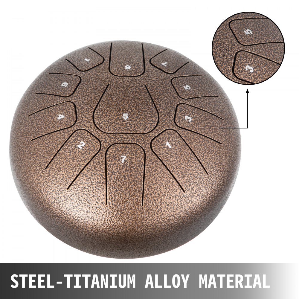 VEVOR Steel Tongue Drum 11 Notes 8 Inches Dia Tongue Drum Chestnut Handpan Drum Notes Percussion Instrument Steel Drums Instruments with Bag Music