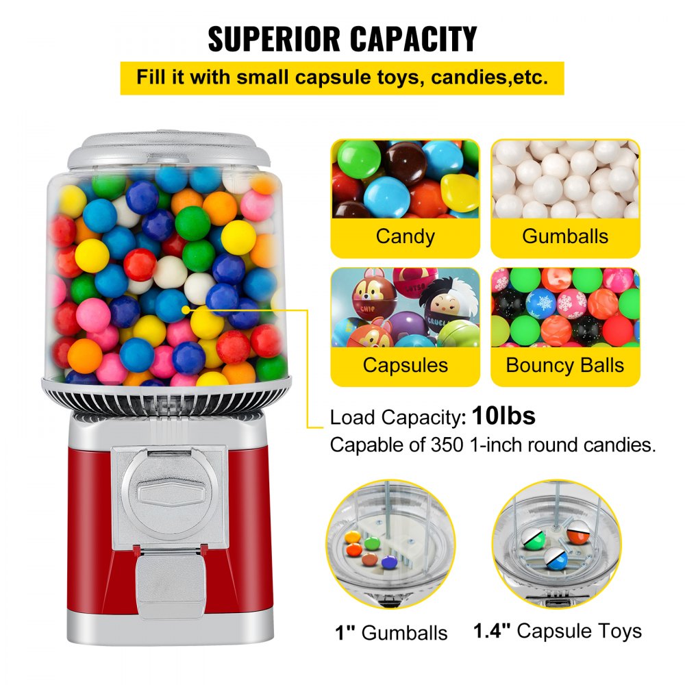 VEVOR Gumball Machine, 1-inch Candy Vending Machine, Commercial Gumball ...