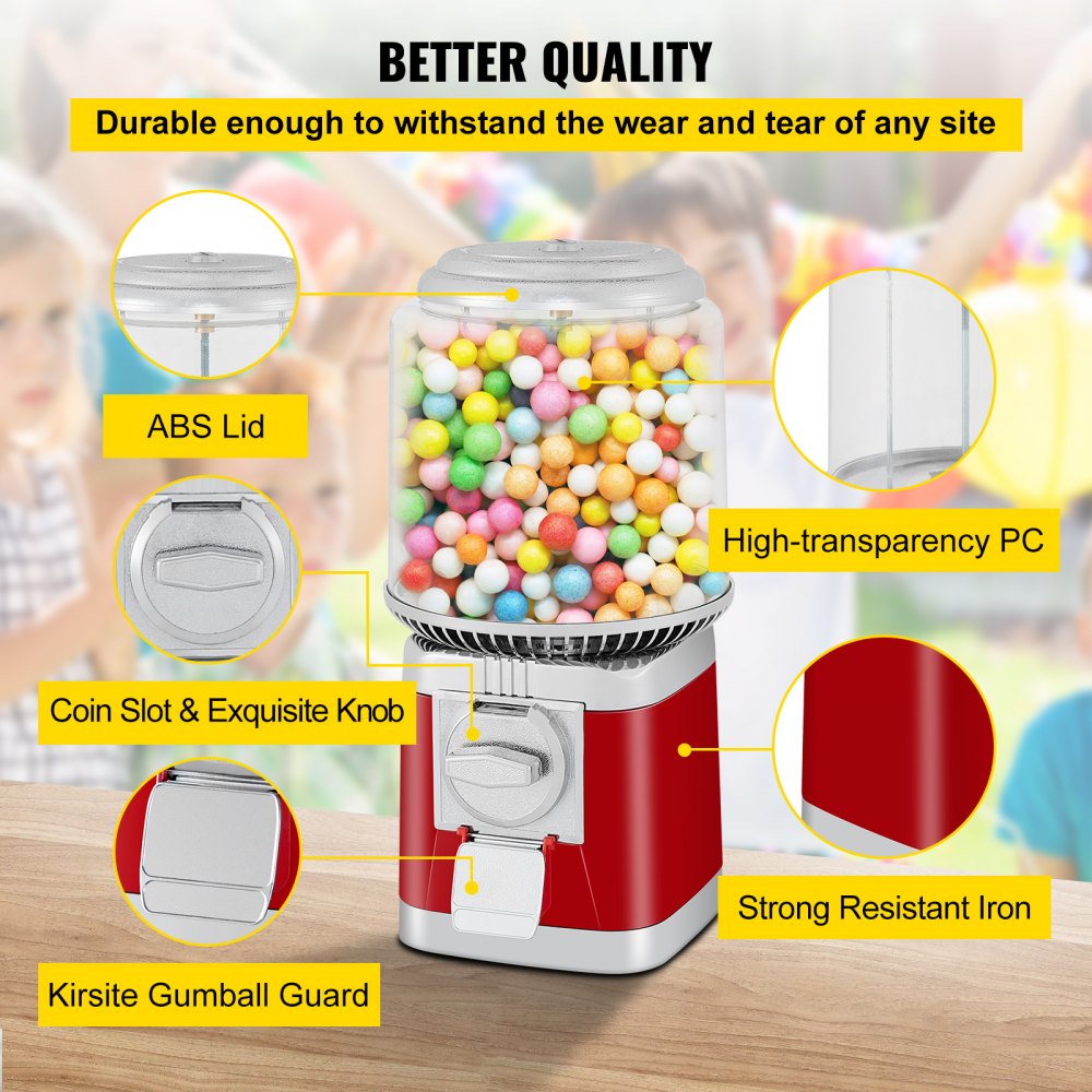 VEVOR Gumball Machine, 1-inch Candy Vending Machine, Commercial Gumball ...