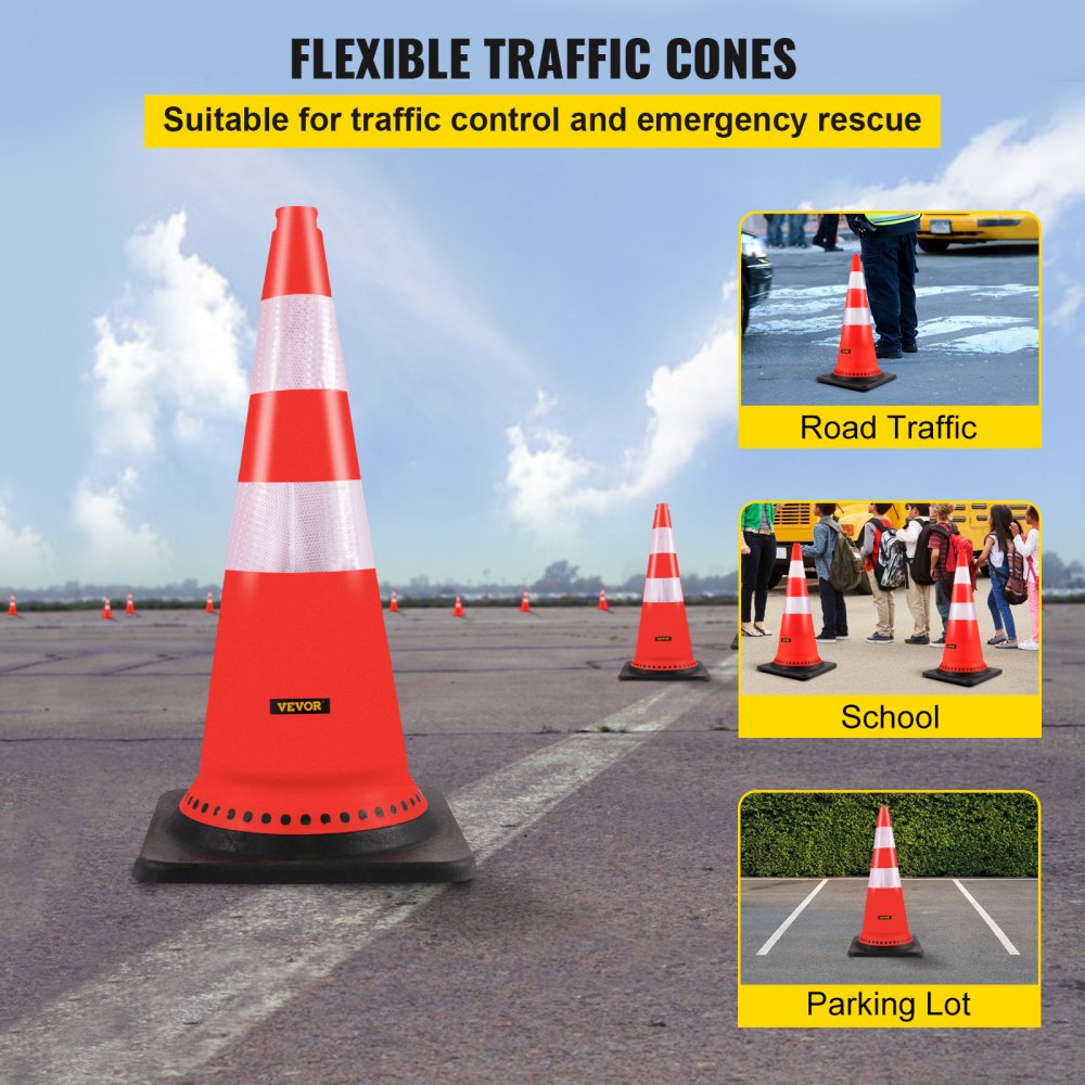 VEVOR Safety Cones, 8 x 30" Traffic Cones, PVC Orange Construction