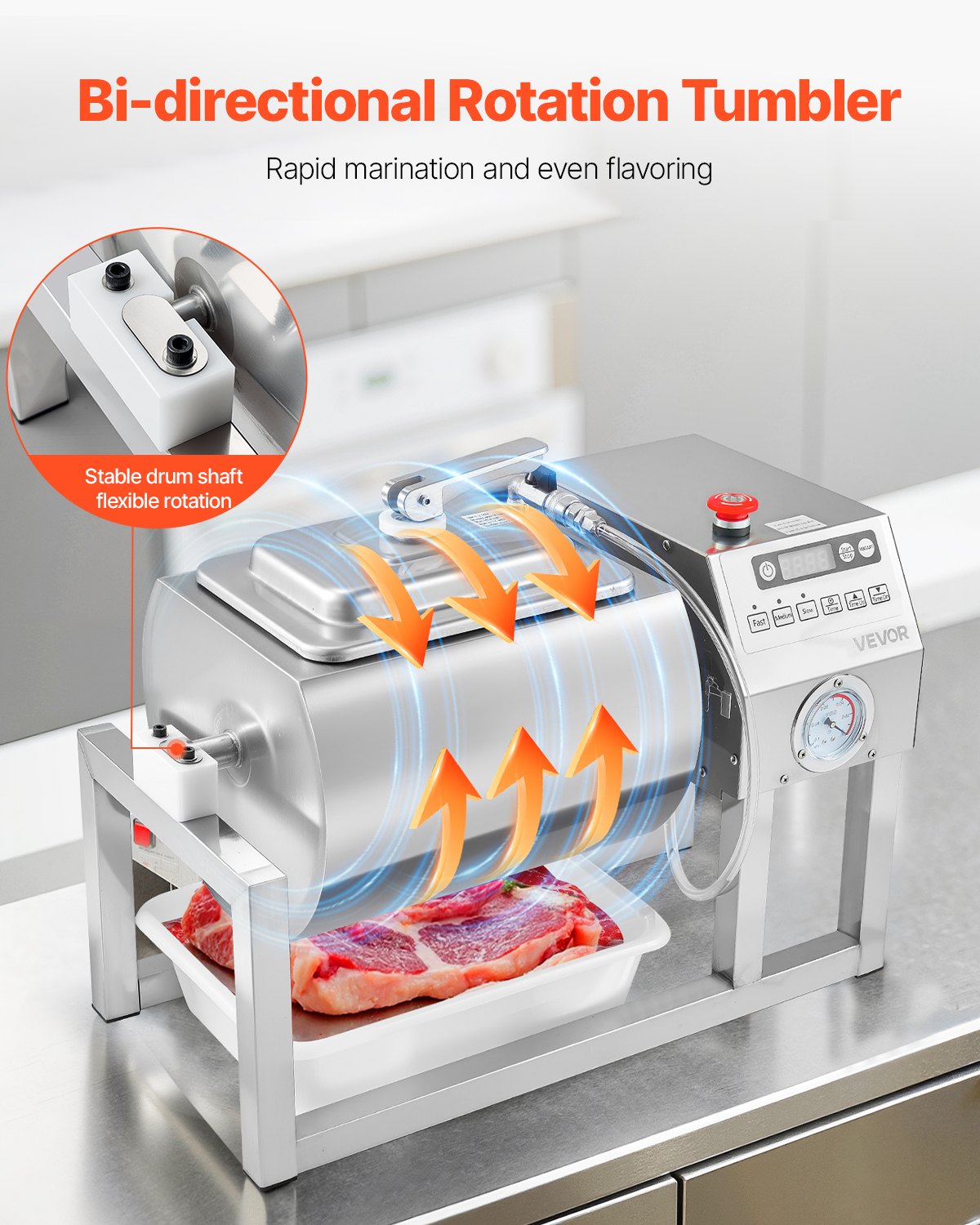 VEVOR Vacuum Marinator - 20L, SS Drum, 3-Speed, -60KPa
