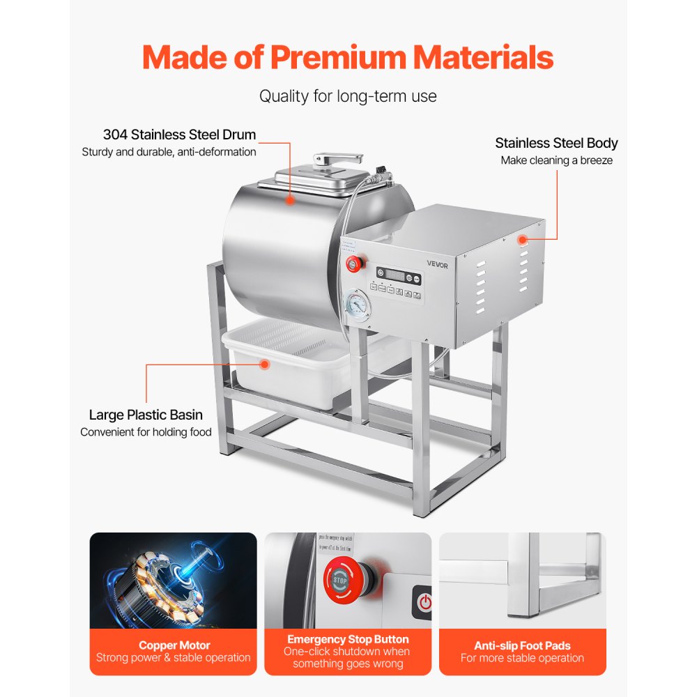 VEVOR Meat Tumbler Marinator – 40L, 3-Speed, Bidirectional