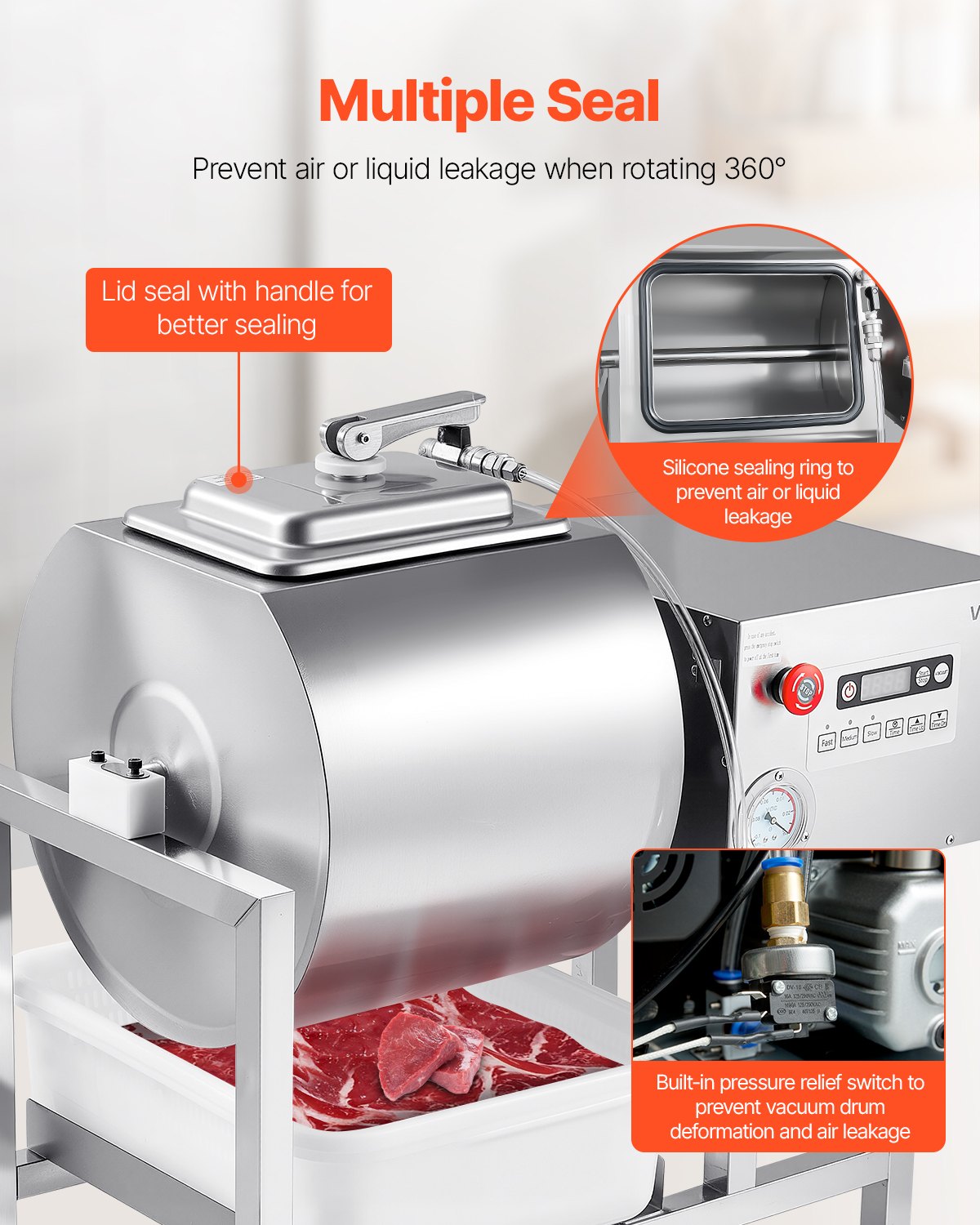 VEVOR Meat Tumbler Marinator – 40L, 3-Speed, Bidirectional