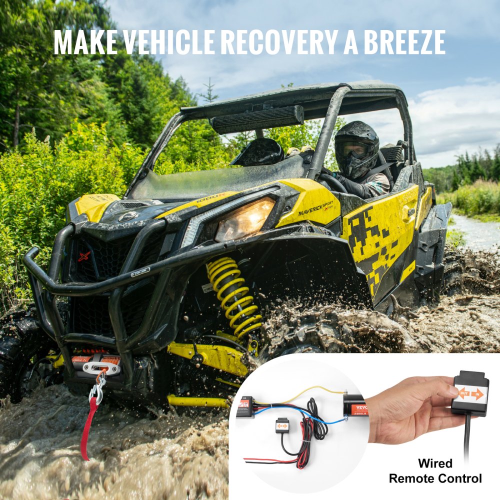 Utv Winch Rope VEVOR Electric Winch ATV UTV 3500 lb Synthetic Rope Waterproof Wired ...