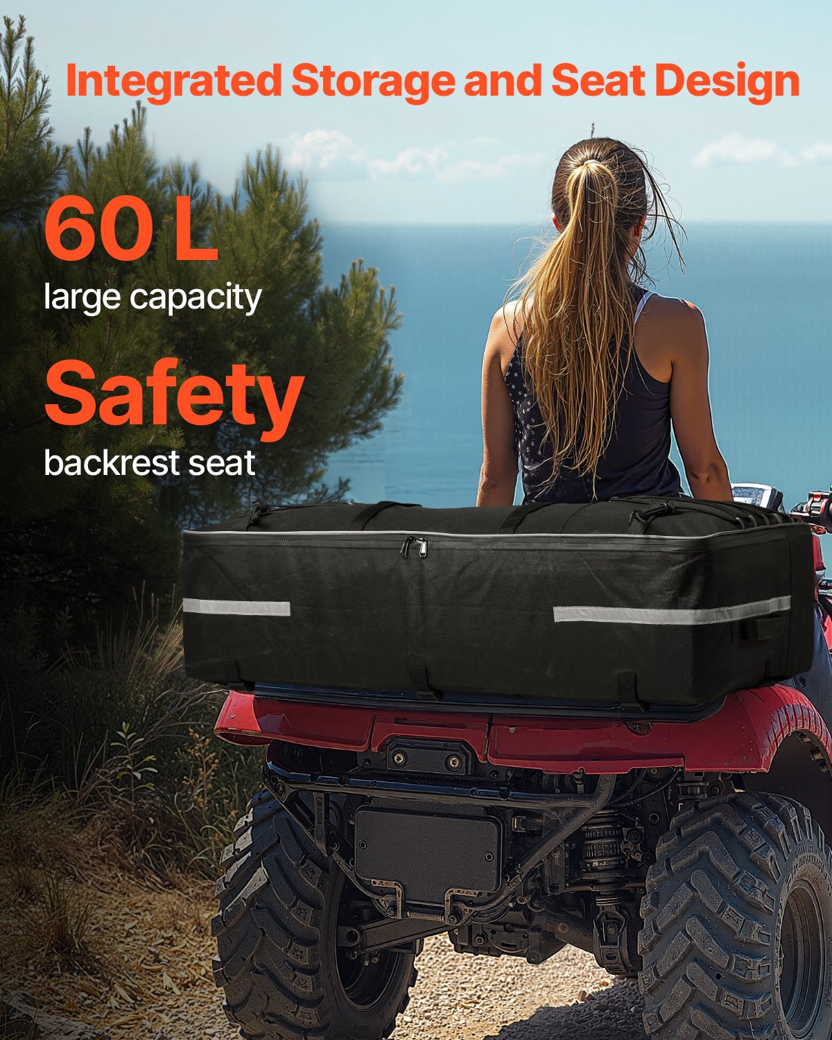 VEVOR ATV Cargo Bag – 60L Rear, 600D Oxford, 33.5×15.7×8.7in