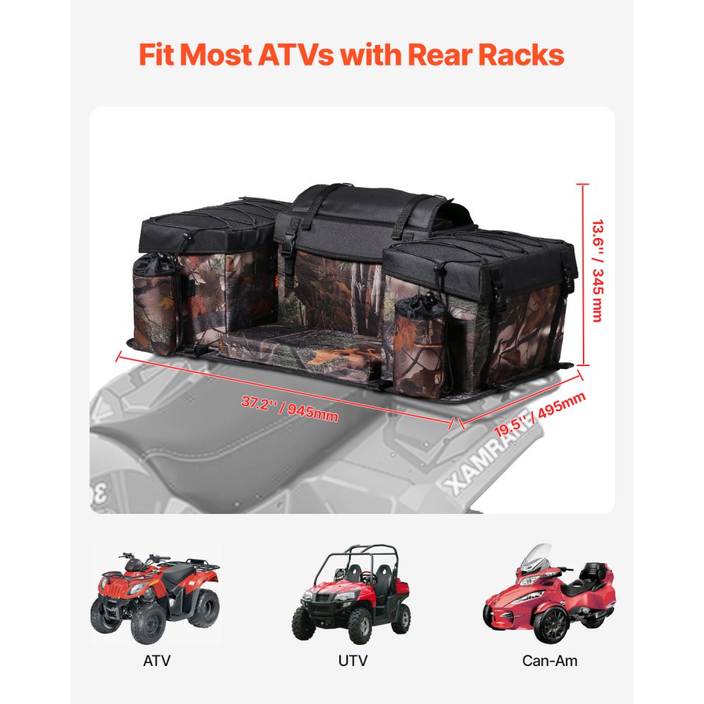 VEVOR ATV Rear Storage Bag - 68L Cushion, 600D Oxford