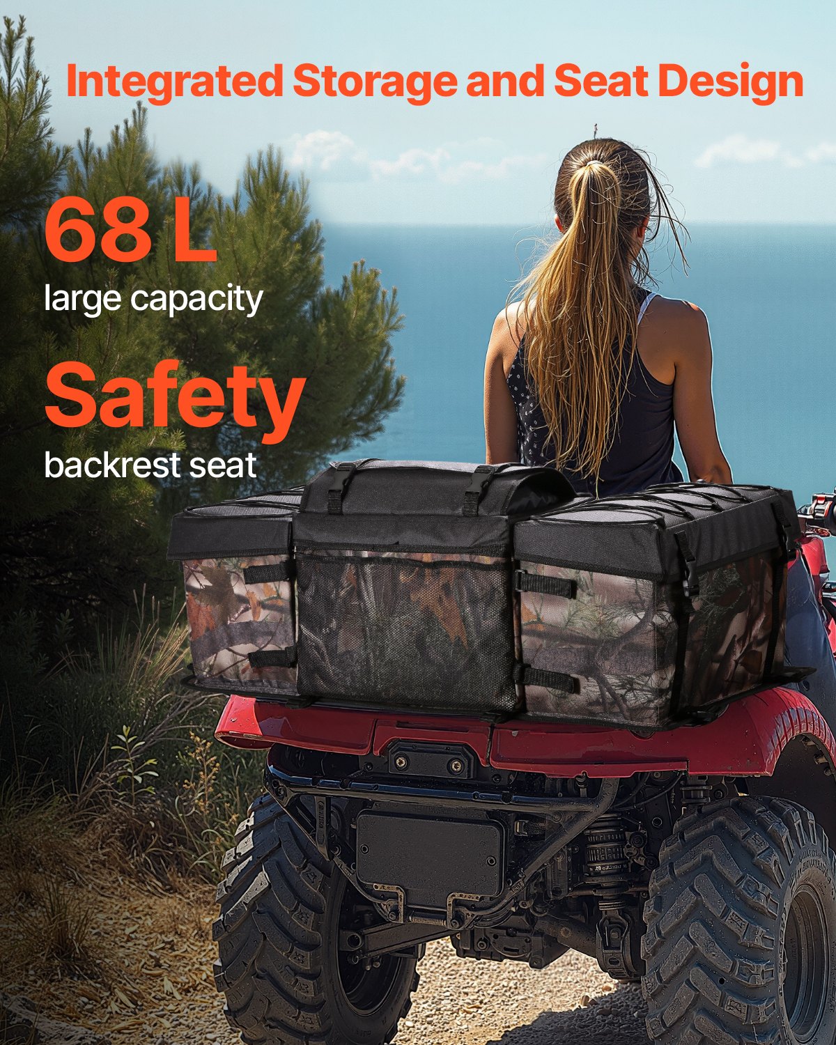 VEVOR ATV Rear Storage Bag - 68L Cushion, 600D Oxford