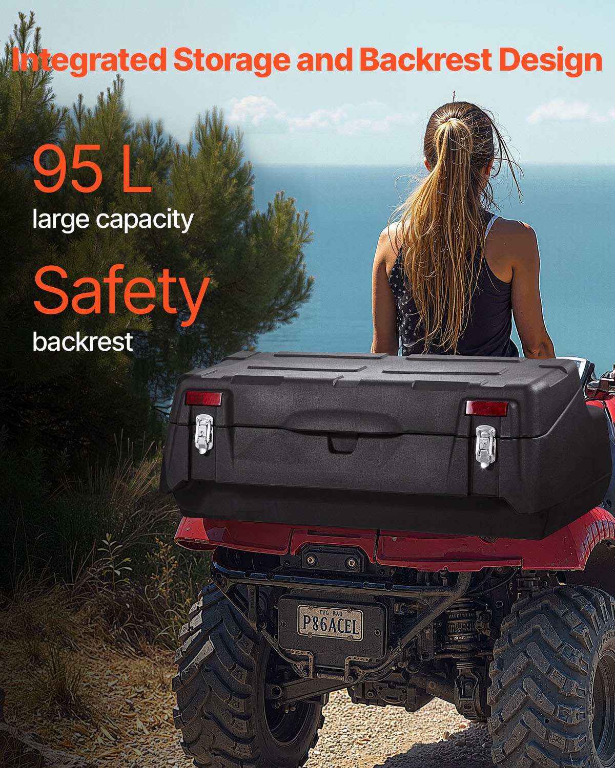 VEVOR ATV Back Storage Box – 95L, 34.6 x 21.3 x 17.8 Inch