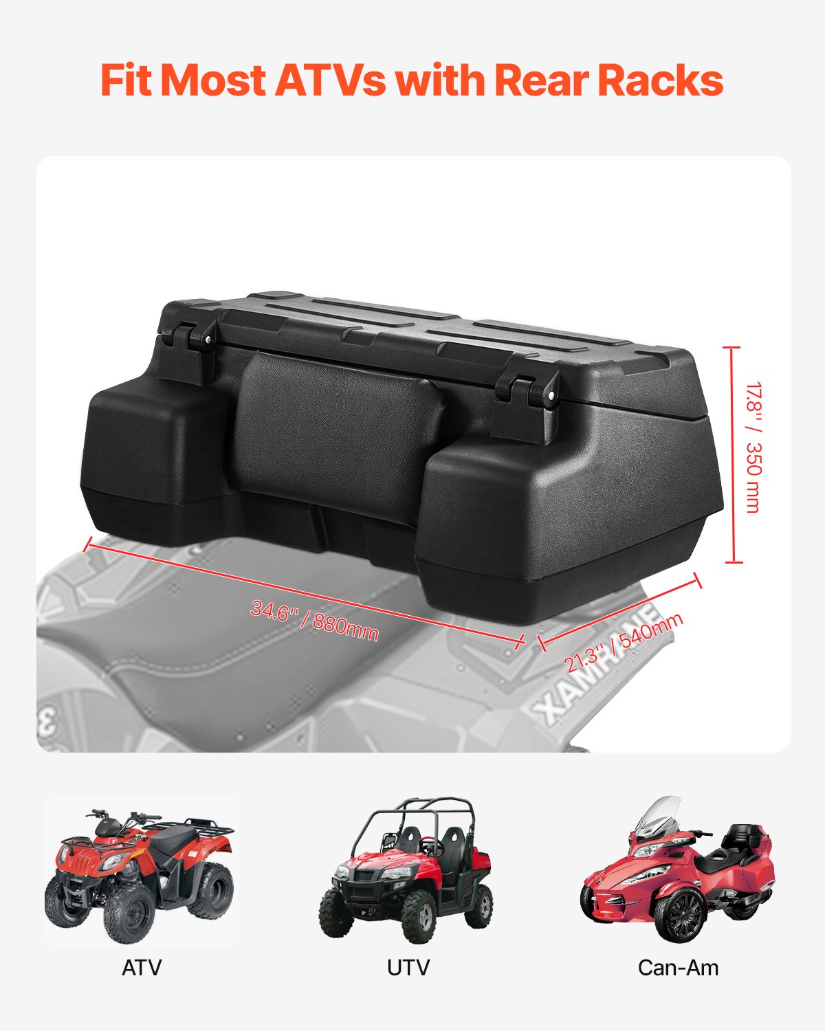 Utv Rear Storage VEVOR ATV Back Storage Box – 95L, 34.6 x 21.3 x 17.8 Inch