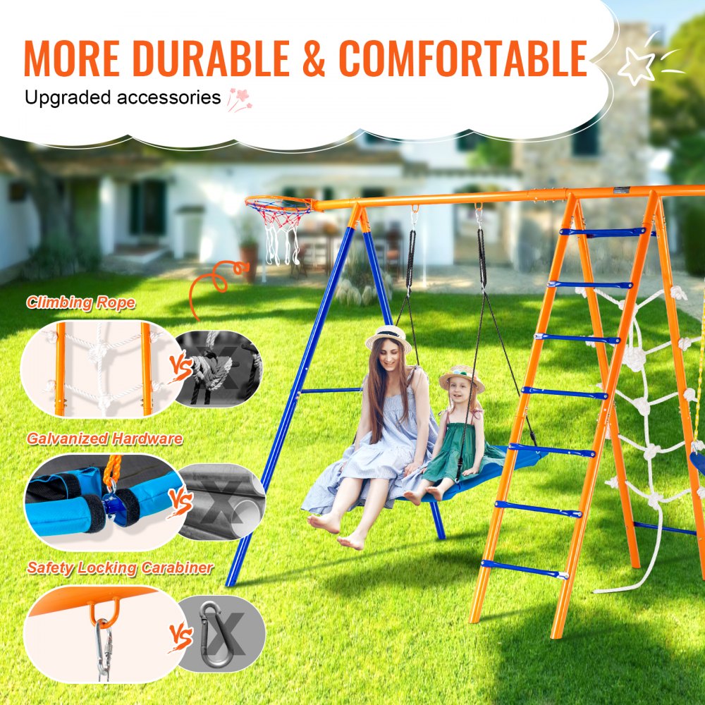 VEVOR Swing Sets for Backyard 6 in 1 Swing Set 440lbs Capacity Metal ...