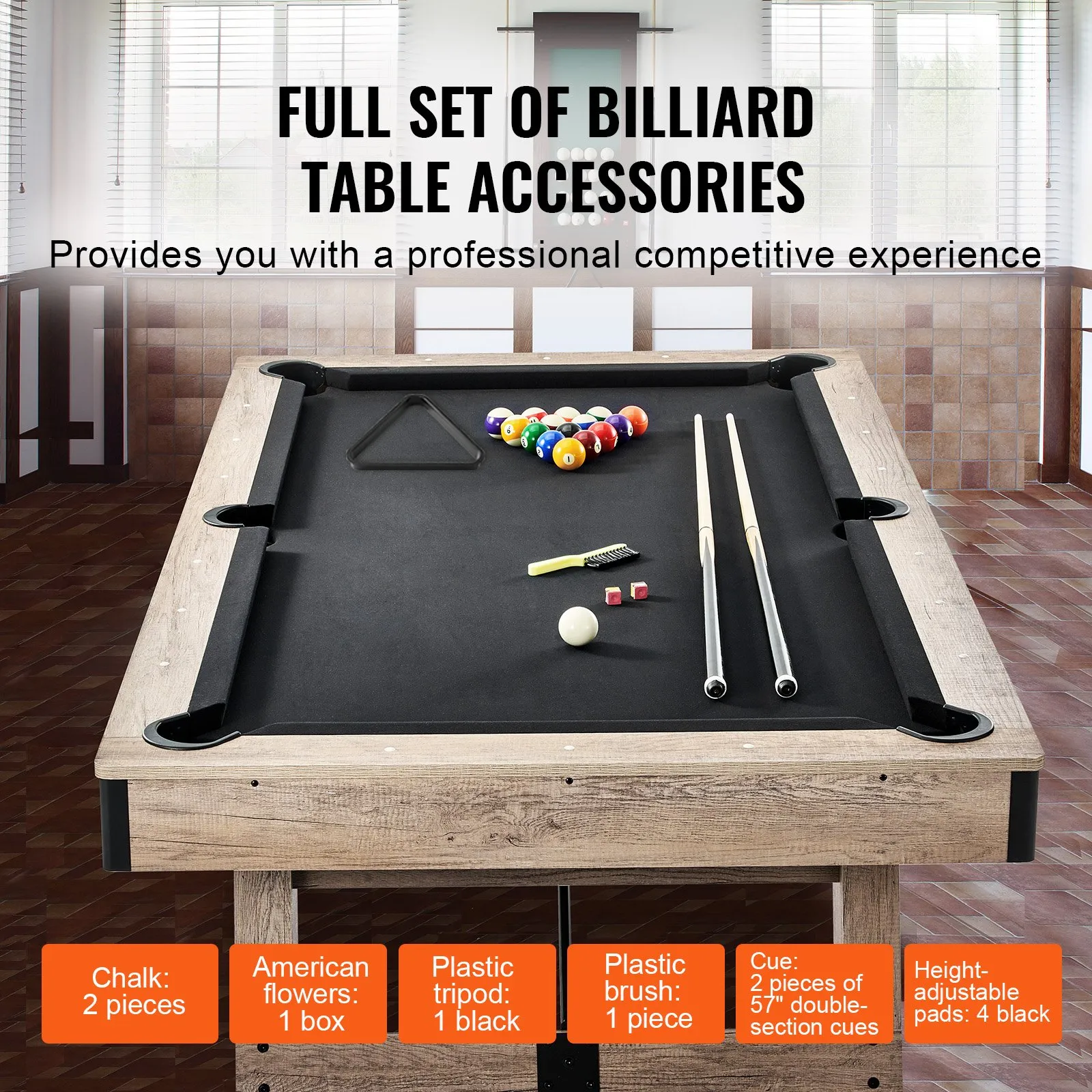 VEVOR Billiards Table, 7 ft Pool Table, Adjust Legs Stable Billiards ...