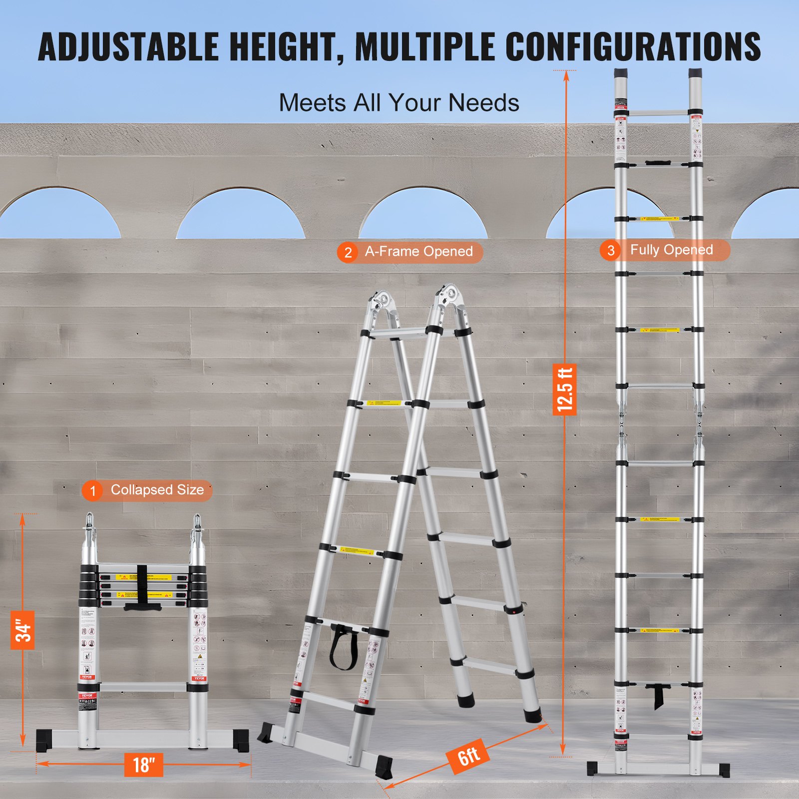 VEVOR Telescopic Ladder 12.5FT — Lightweight, Multi-Purpose