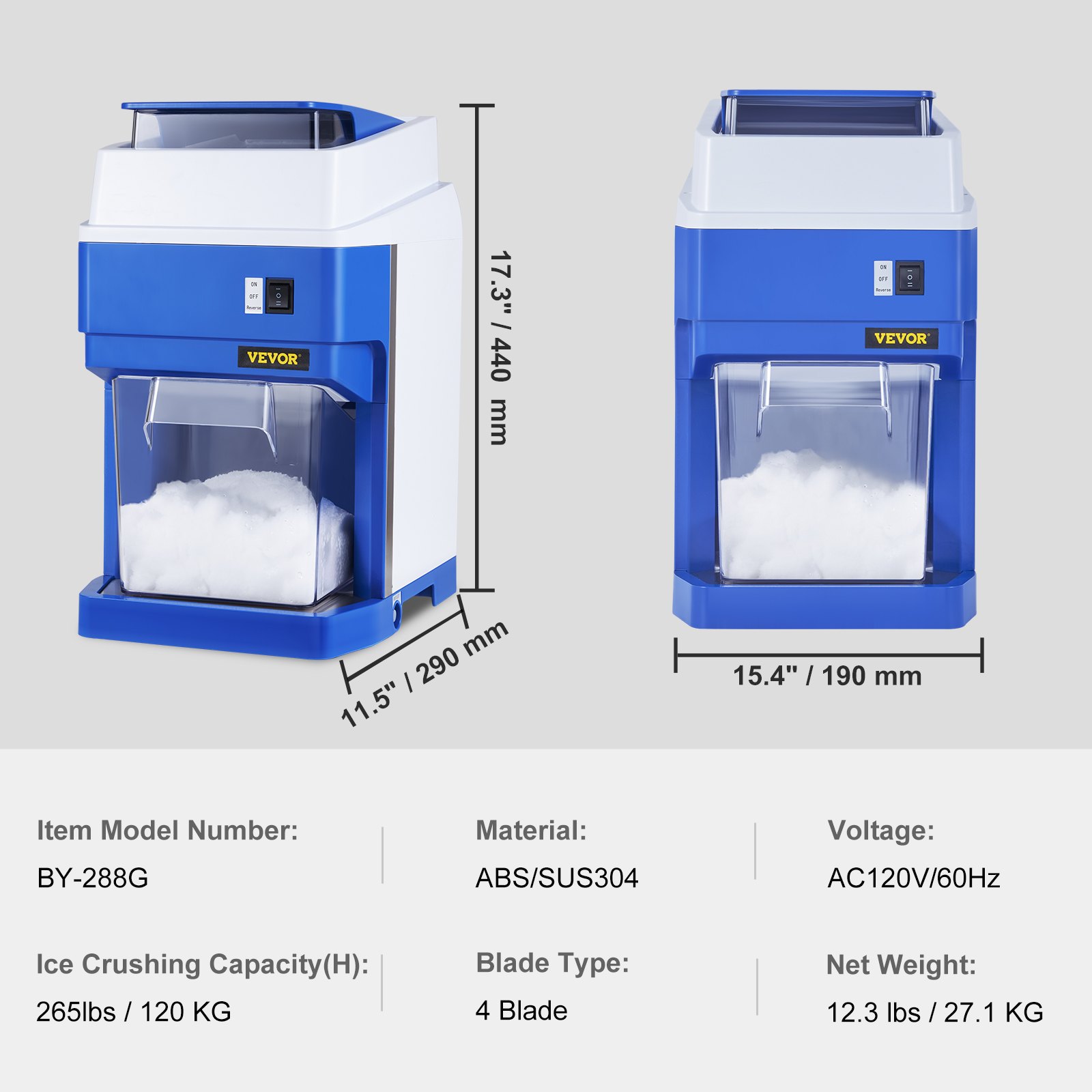 Ice Shaver Motor Rotation VEVOR Commercial Ice Shaver Crusher, 265lbs Per Hour Electric Snow Cone ...