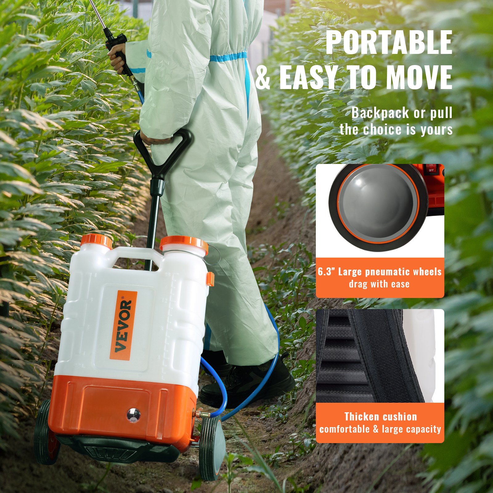 VEVOR Battery Powered Backpack Sprayer with Cart, 0-94 PSI Adjustable ...