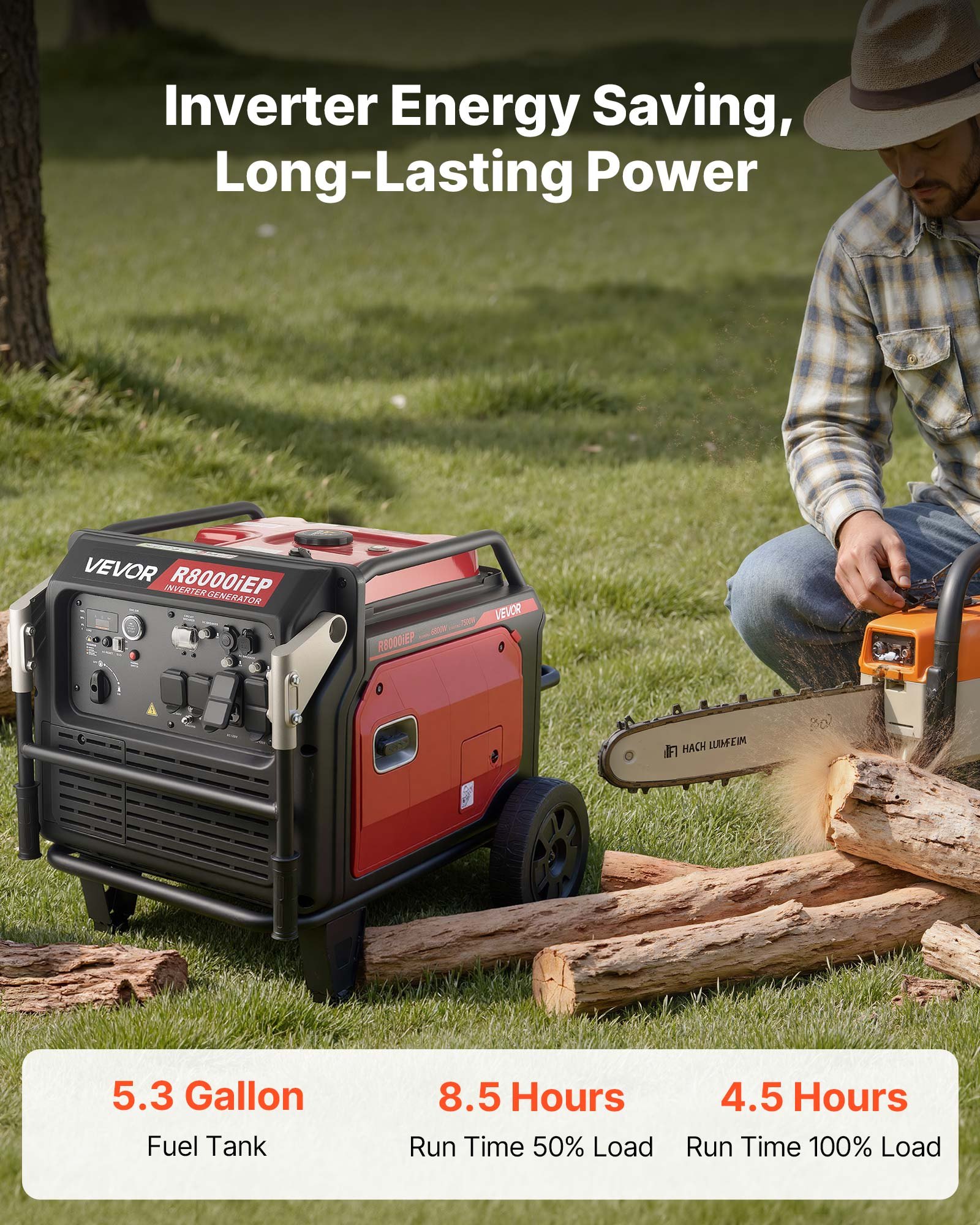 VEVOR Inverter Generator, 10000W Peak Watt Quiet Inverter Generator ...
