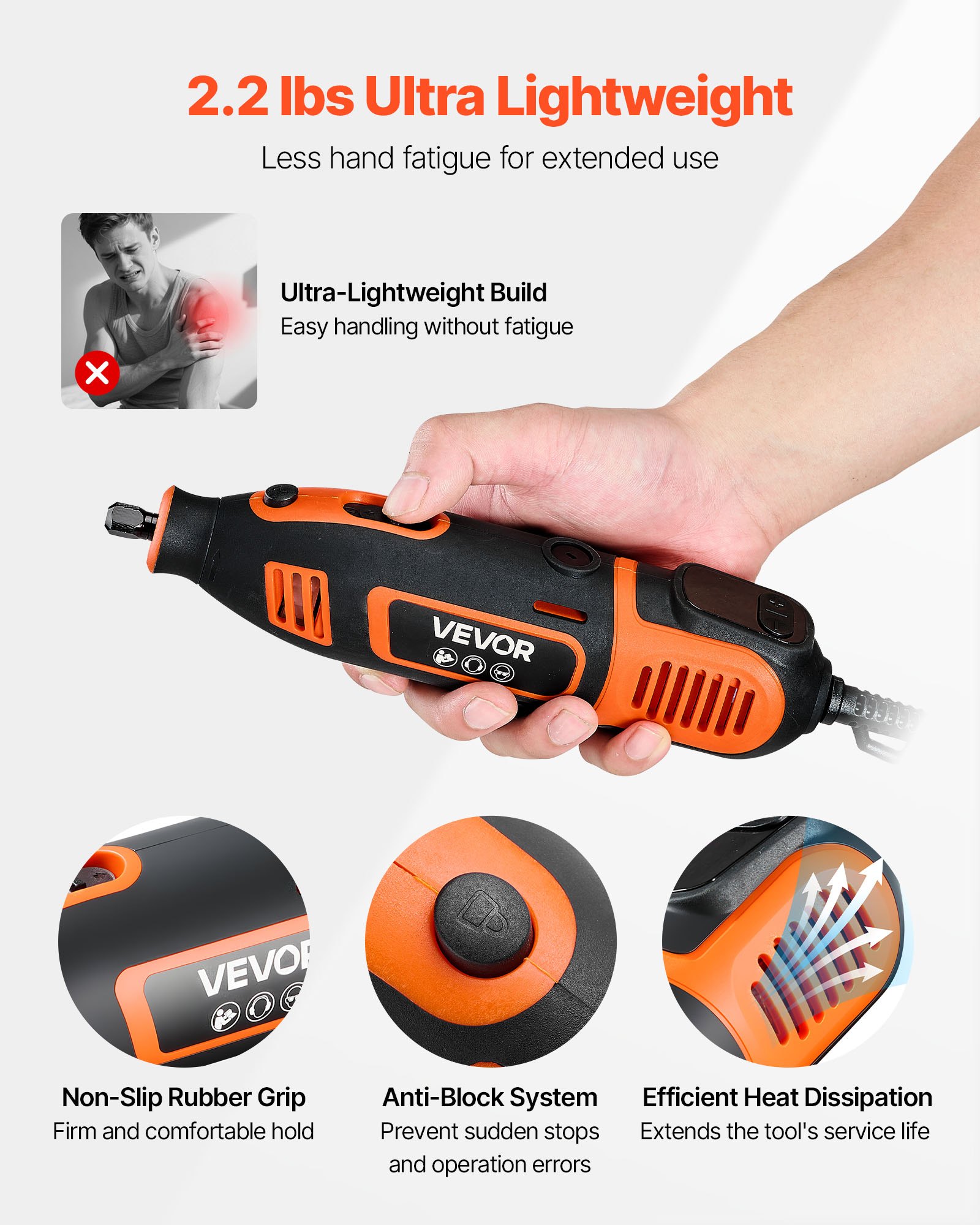 VEVOR 84-Piece Rotary Tool Kit – 200W Corded Mini Tool, 8000-40000 RPM Variable Speed, For Engraving, Sanding, Polishing & Cutting