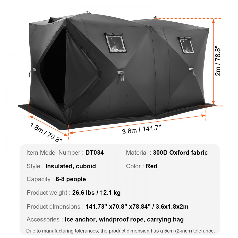 Pop-Up Ice Fishing Shelter Tent For 3-4 People - Portable 300D Oxford Fabric Shanty - Model T039
