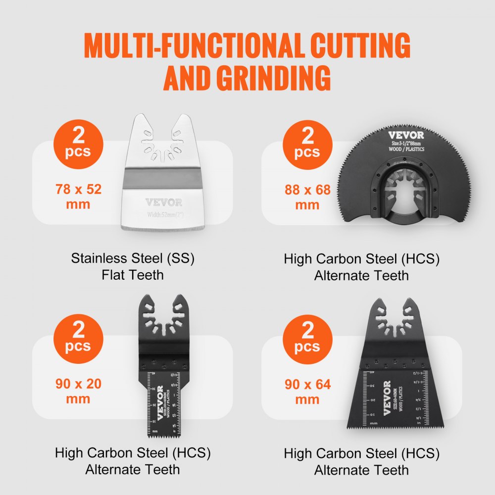 8Pcs Oscillating Saw Blades Set Bi-metal Stainless Steel Multitool Blades Kit Quick Release Oscillating Blades Precise Cutting Saw Blades With 3 Gaskets For Wood Plastic Cutting US(8pcs