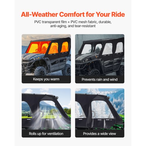 VEVOR Cab Enclosure Upper Doors, Compatible with Kawasaki Teryx4